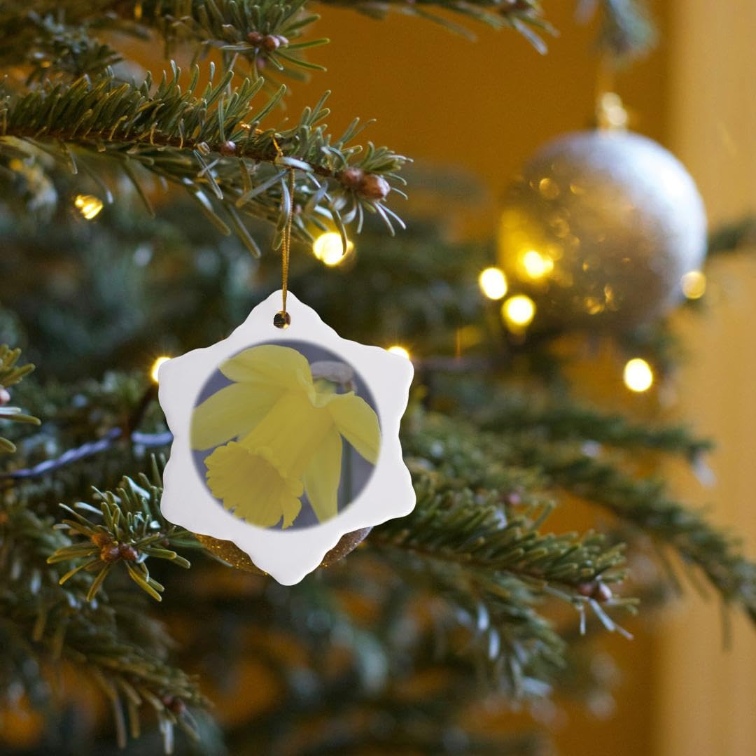 3D Yellow Daffodil Flower Spring Photography Snowflake Ornament - 3 Inch Decorative Hanging Decor for Home, Office, or Gift Giving - Perfect for Easter, Mother's Day & Spring Celebrations