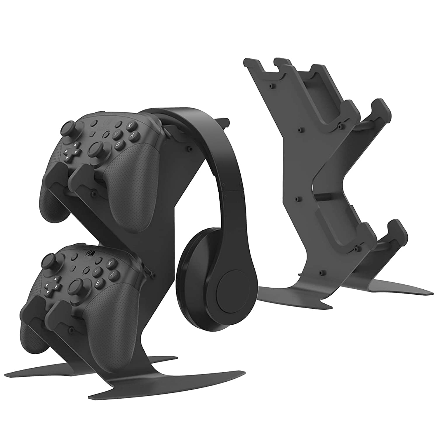 Universal Gaming Headphone & Controller Stand - Compatible with Xbox Series X/S, Xbox One, PS5, PS4, Nintendo Switch | Desk Organizer for Gaming Accessories | Perfect for Gaming Setup & Streamer Battlestation (Black)