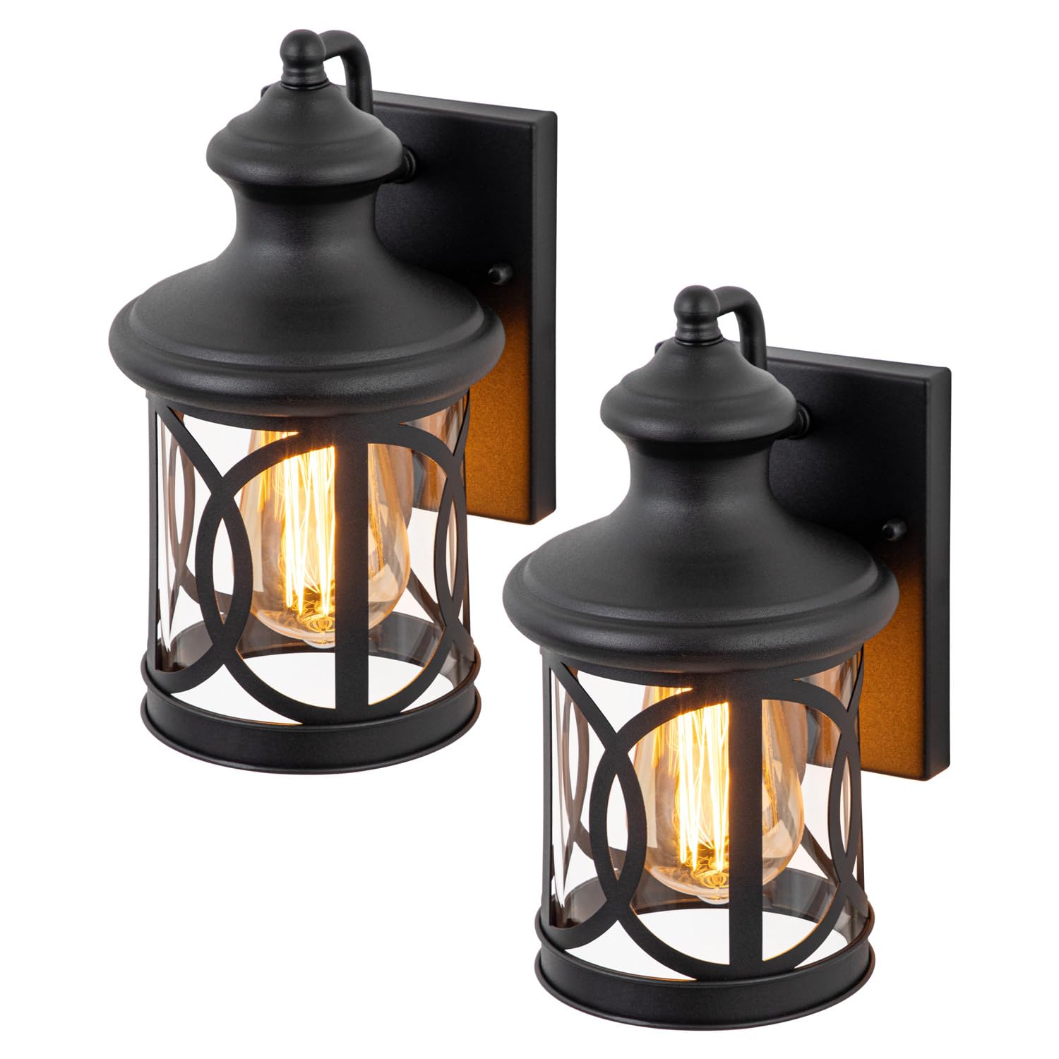2-Pack Black Outdoor Wall Lights - Waterproof Porch Light Fixtures with Clear Glass Shade for House, Garage, Patio, Front Door & Balcony | Durable Exterior Wall Sconces for Home Security & Curb Appeal
