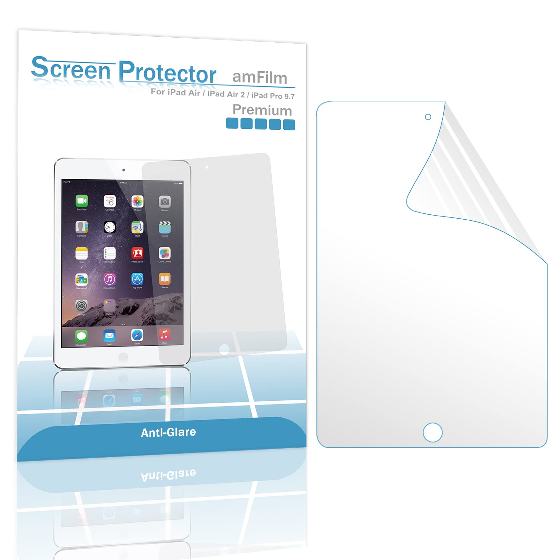 amFilm Matte Anti-Glare Screen Protector for iPad 9.7-inch (6th/5th Gen, iPad Pro 9.7, iPad Air & Air 2) - 2-Pack, Anti-Fingerprint, HD Clarity - Perfect for Office, Reading & Outdoor Use