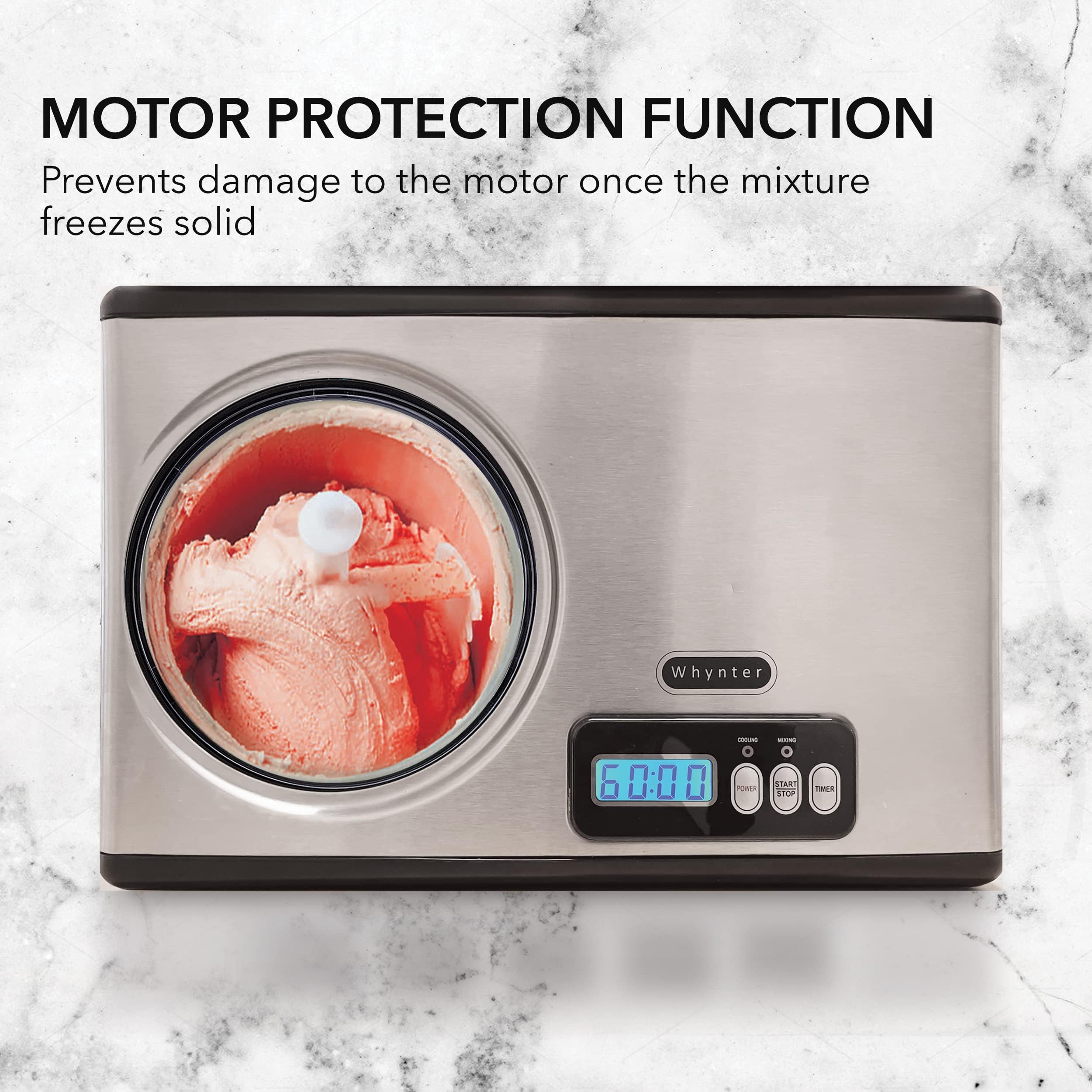 Whynter 1.6 Qt Automatic Ice Cream Maker with Built-In Compressor - No Pre-Freezing Needed, Digital LCD Display & Timer, Stainless Steel (Model ICM-15LS) - Perfect for Home Desserts, Parties & Family Gatherings
