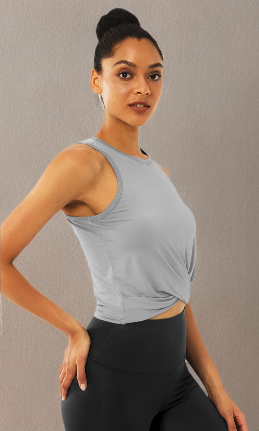 Sanutch Women's Cropped Workout Top - Athletic Twist Front Tank Tops for Yoga, Gym & Running | Loose Fit Fitness Crop Top for Women | Perfect for Cardio, Pilates & Summer Workouts