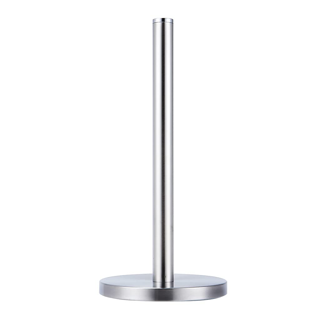 QFFL Standing Paper Roll Dispenser - Heavy Duty Brushed Nickel Paper Towel Holder Stand for Kitchen, Bathroom & Living Room | Decorative & Sturdy Base | Perfect for Countertops, Islands & Vanities