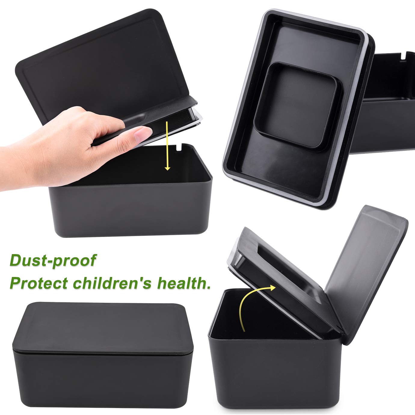 KONUNUS Wet Wipes Storage Box with Lid - Dustproof Wipes Dispenser Holder & Tissue Organizer for Home, Office, Baby Room & Travel - Black (Portable & Hygienic Solution for Daily Use)