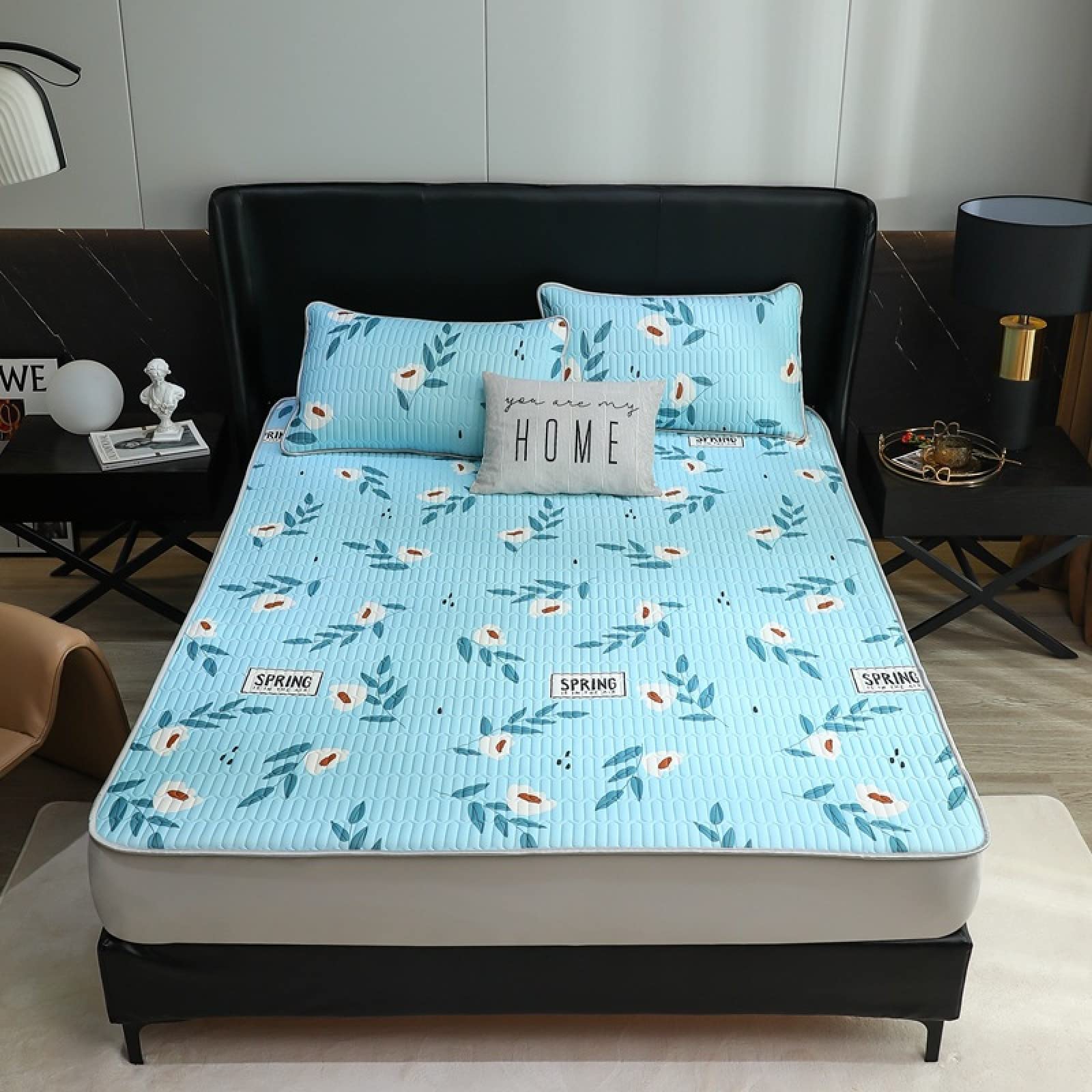 CODYWE Quilted Ice Silk Latex Mattress Cover - Breathable, Cooling, Foldable & Washable Mattress Protector - 3 Piece Fitted Sheet Set (180x200cm) for Comfortable Sleep - Perfect for Summer Nights, Guest Beds & Dorm Rooms