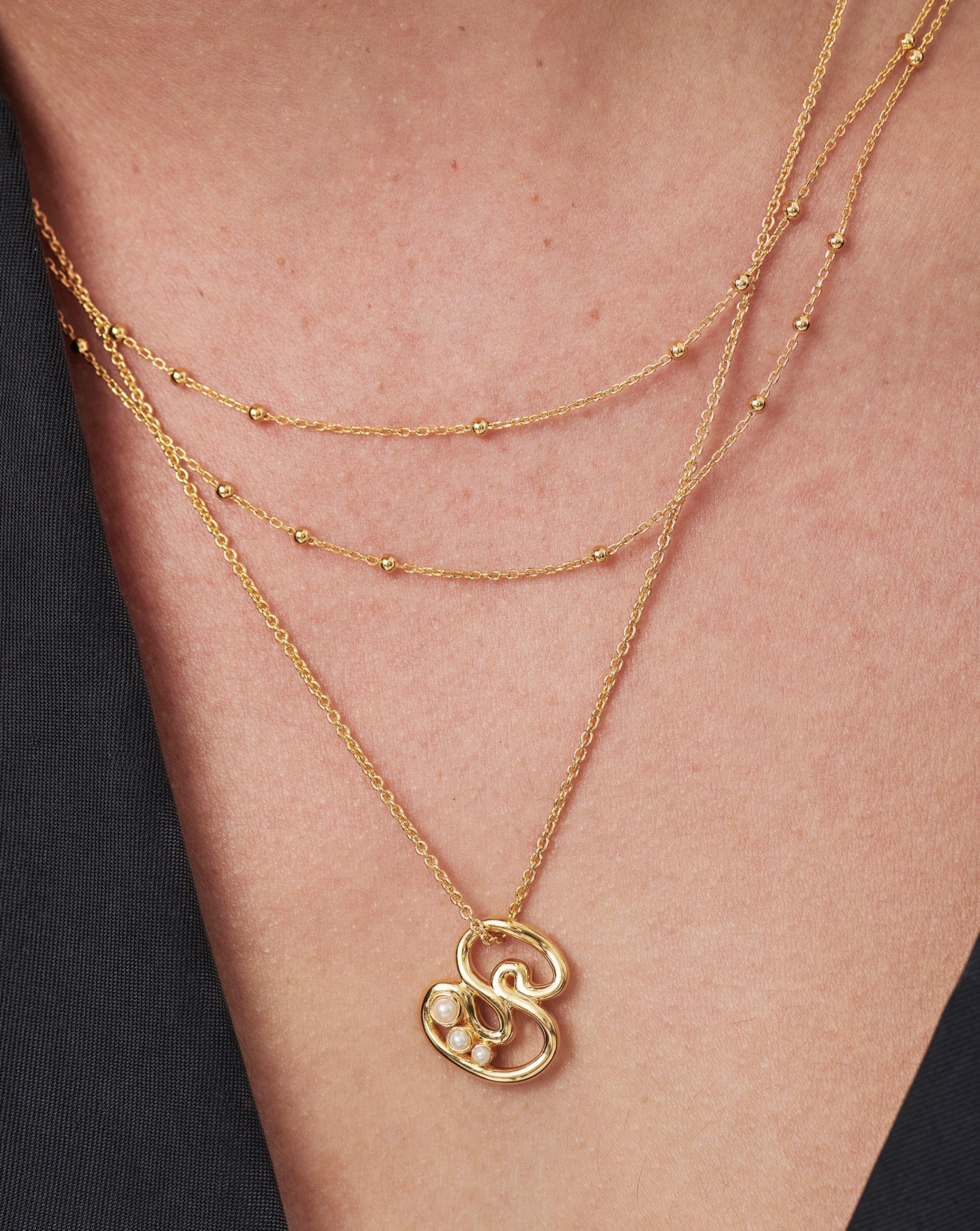 Chubby Pearl Initial Pendant Necklace - Personalized Letter S Charm in 18K Gold Vermeil with Genuine Pearl | Elegant Gift for Women, Birthday, Anniversary & Everyday Wear