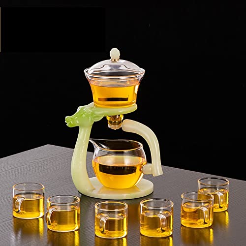 RORA Magnetic Rotating Glass Teapot Set - Semi-Automatic Kungfu Tea Maker with Water Diversion Cover, Crystal Clear Green Teacup Collection - Perfect for Home Tea Ceremonies, Office Relaxation & Gift Giving