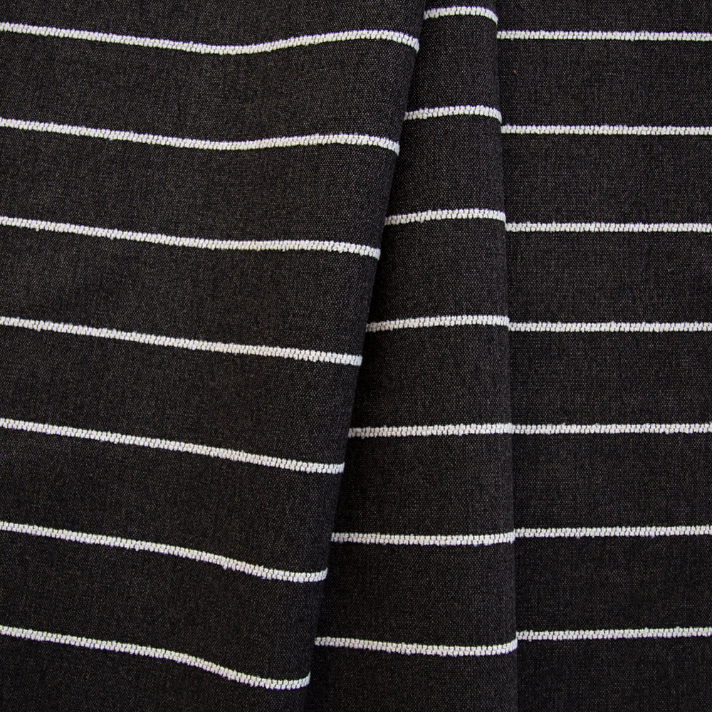 Premium Avalon Stripe Fabric - Ebony Black & White Striped Upholstery Material for Sofa, Curtains & Home Decor | High-Quality Textile for DIY Projects & Interior Design