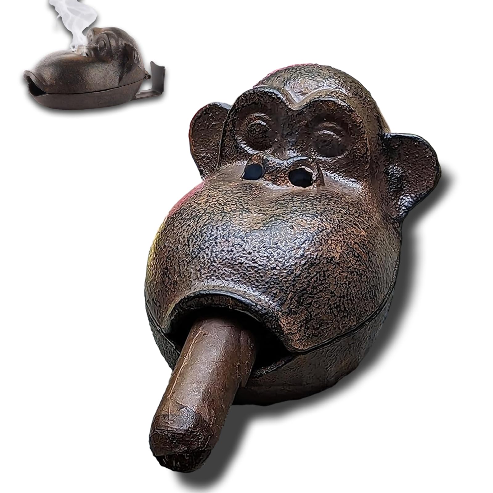 Premium Cast Iron Cigar Ashtrays for Men - Unique Monkey Design Indoor/Outdoor Smoking Accessories - Perfect for Home, Patio & Garden Decor - Ideal Cigar Gifts for Smokers
