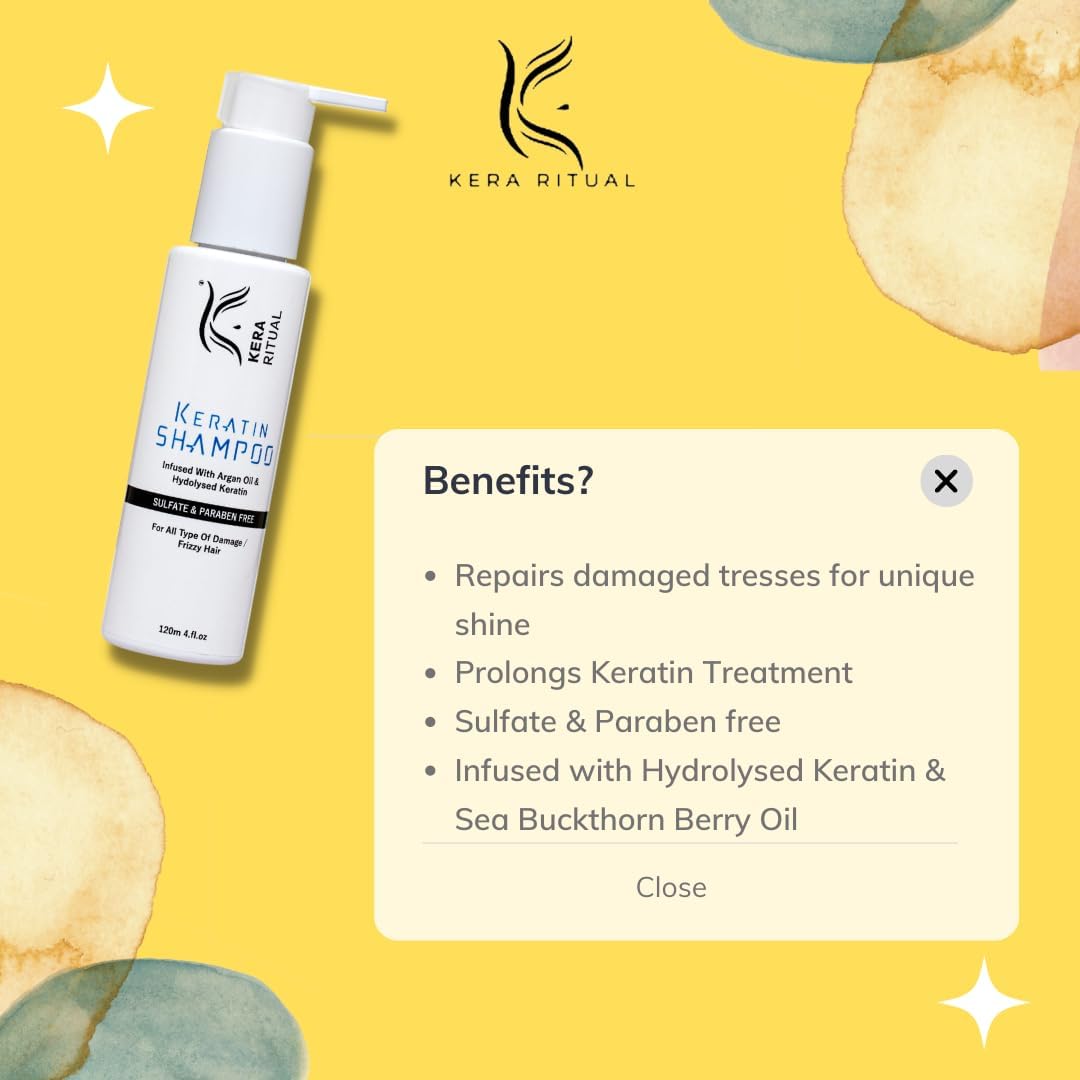 KERA RITUAL Keratin Shampoo with Argan Oil & Hydrolyzed Keratin (120ml) - Sulfate & Paraben Free - Repair & Strengthen Damaged Hair for Daily Use & Salon Results at Home