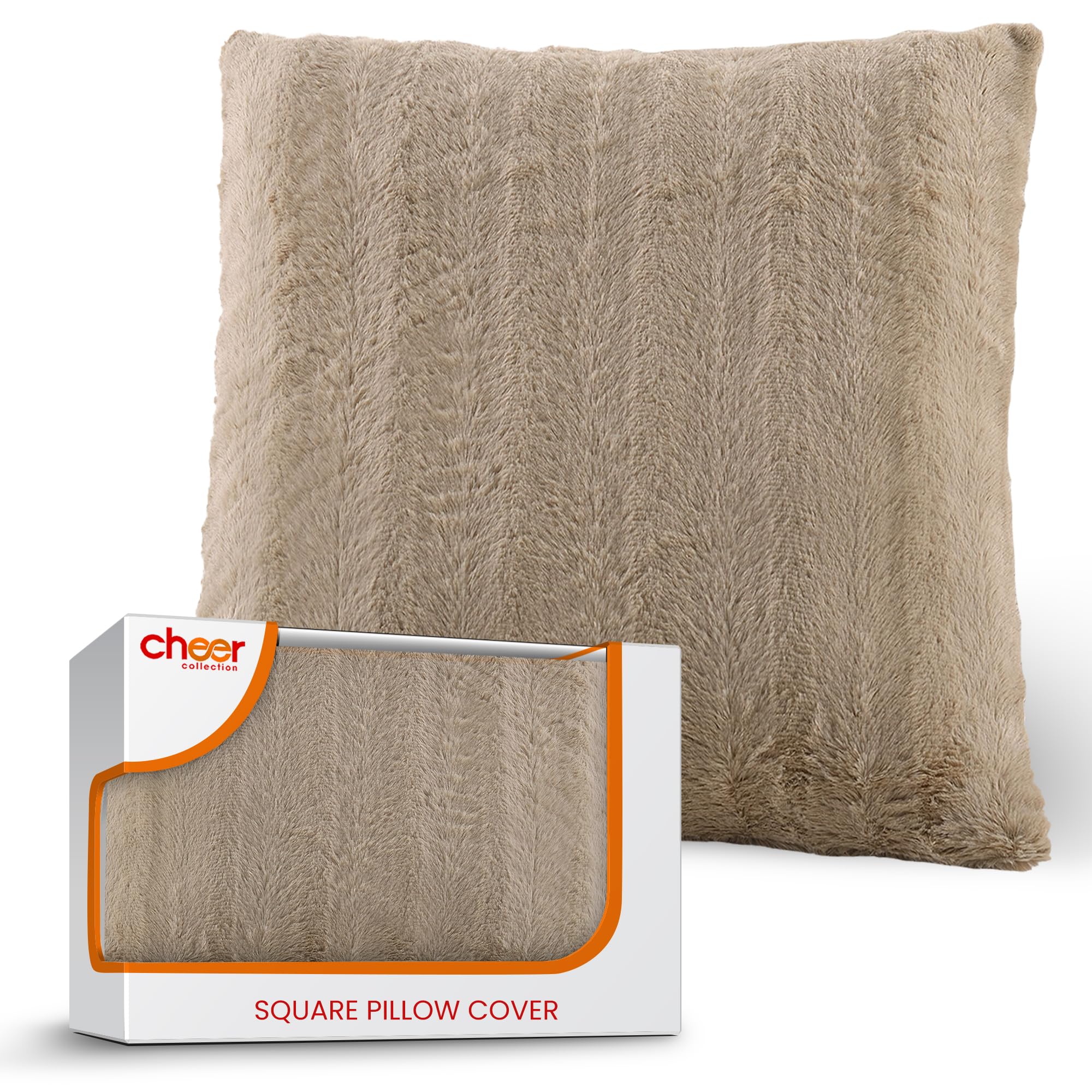 Cheer Collection Faux Fur Throw Pillow Cover - Ultra Soft Fluffy Pillow Case 18x18 Inches for Couch, Sofa & Bed - Cozy Accent Decor in Sand Color (Pack of 1) | Perfect for Living Room, Bedroom & Home Styling