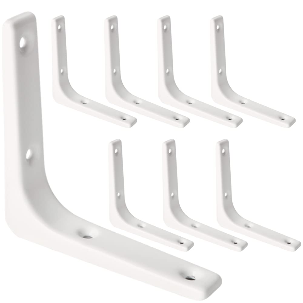 SAYAYO 4x4 Inch Heavy Duty L Shelf Brackets - 8 Pack Bright White Iron Wall Floating Shelf Supports for Home & Office Organization - Perfect for Books, Plants, Decor & DIY Storage Solutions