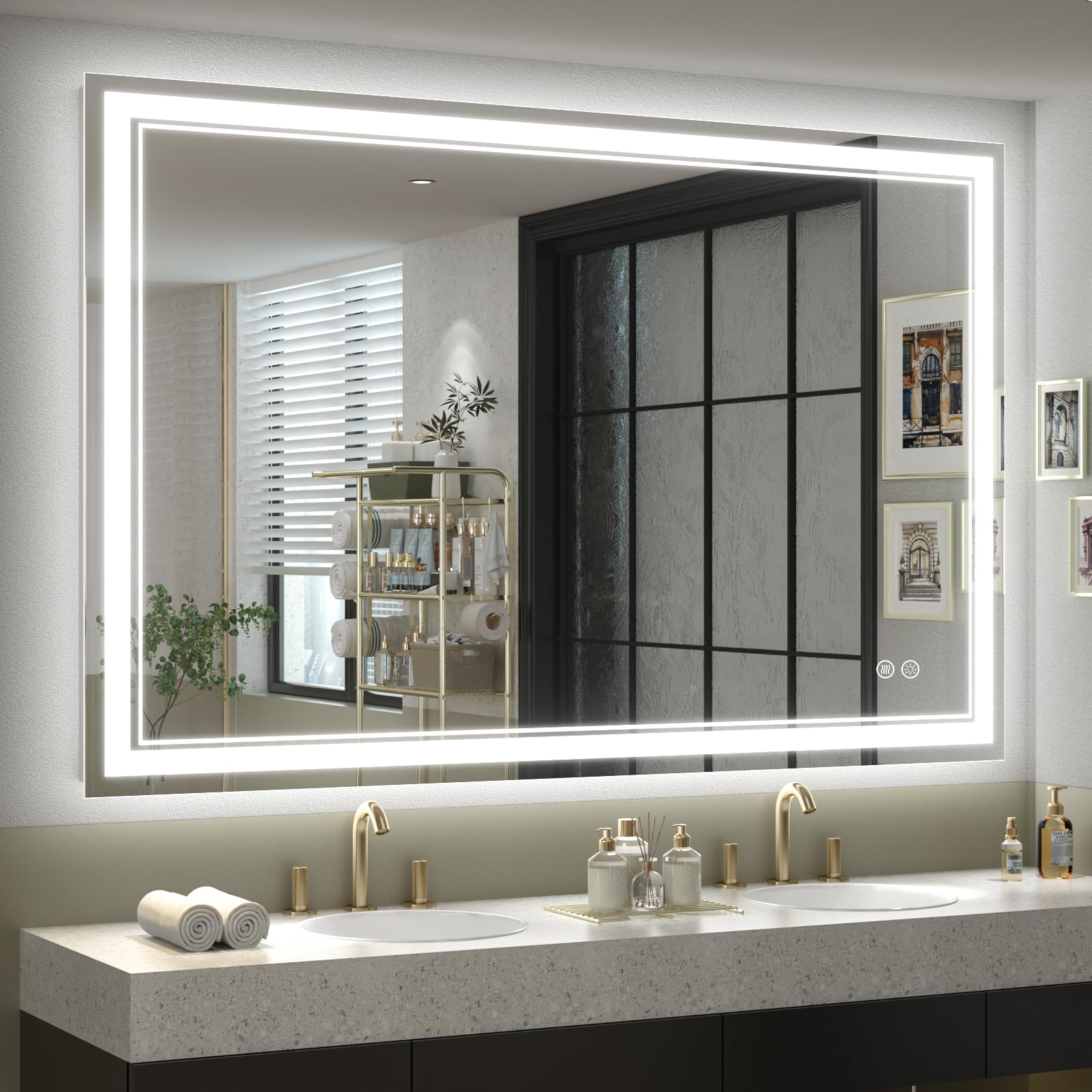OKPAL 48x36 Inch LED Bathroom Mirror with Anti-Fog & Dimmable Lights - Shatterproof Vanity Mirror for Makeup & Shaving - ETL Certified, Horizontal/Vertical Mounting - Perfect for Modern Bathrooms & Dressing Rooms
