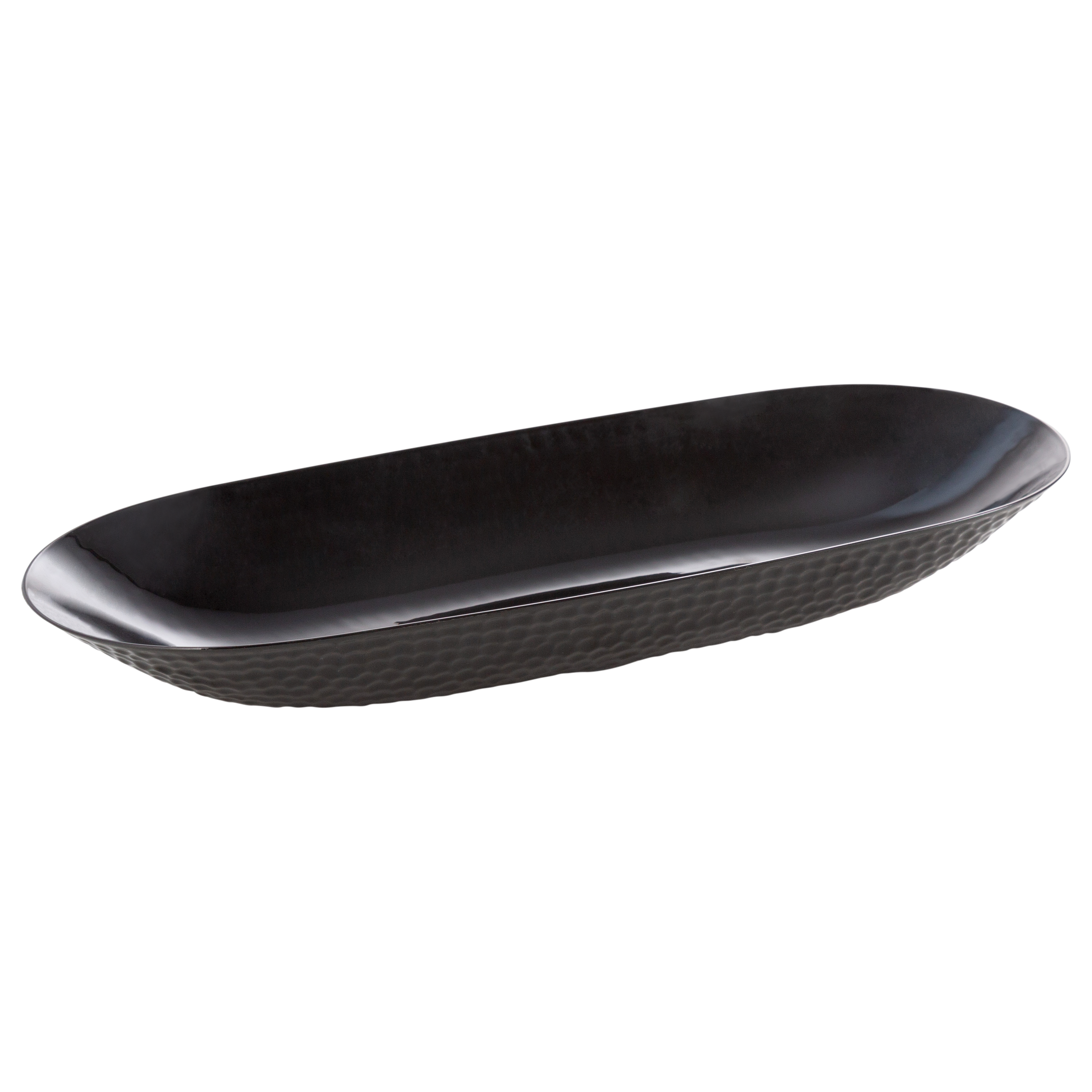 2 Pack Black Plastic Oval Pebbled Serving Dishes - Elegant Appetizer Plates for Parties, Weddings, and Home Entertaining