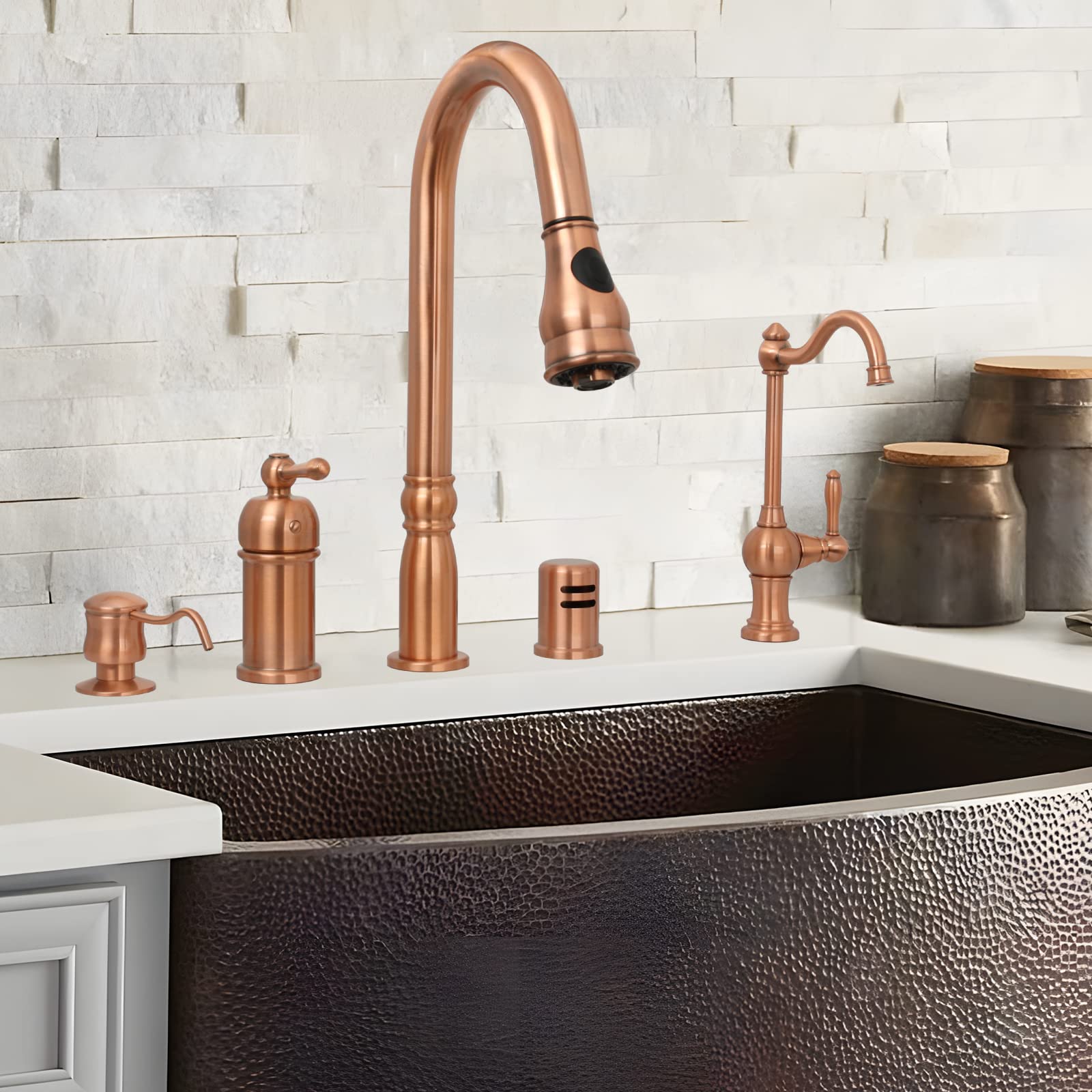 Akicon Copper Pull Down Kitchen Faucet - High Arc Sprayer for Modern Kitchens