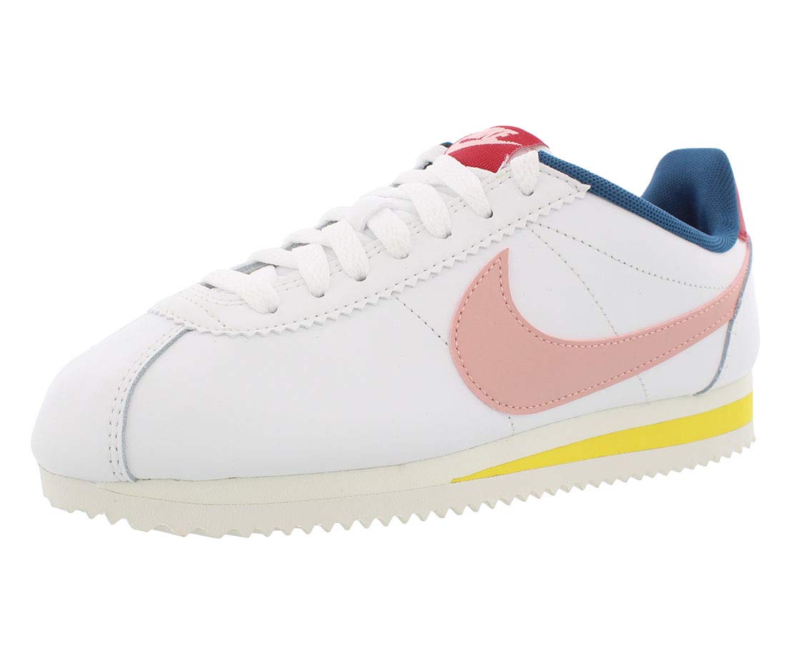 Nike Women's Classic Cortez Leather Sneakers in White & Pink - Size 5.5 | Retro Running Shoes for Women | Perfect for Casual Wear, Gym & Street Style