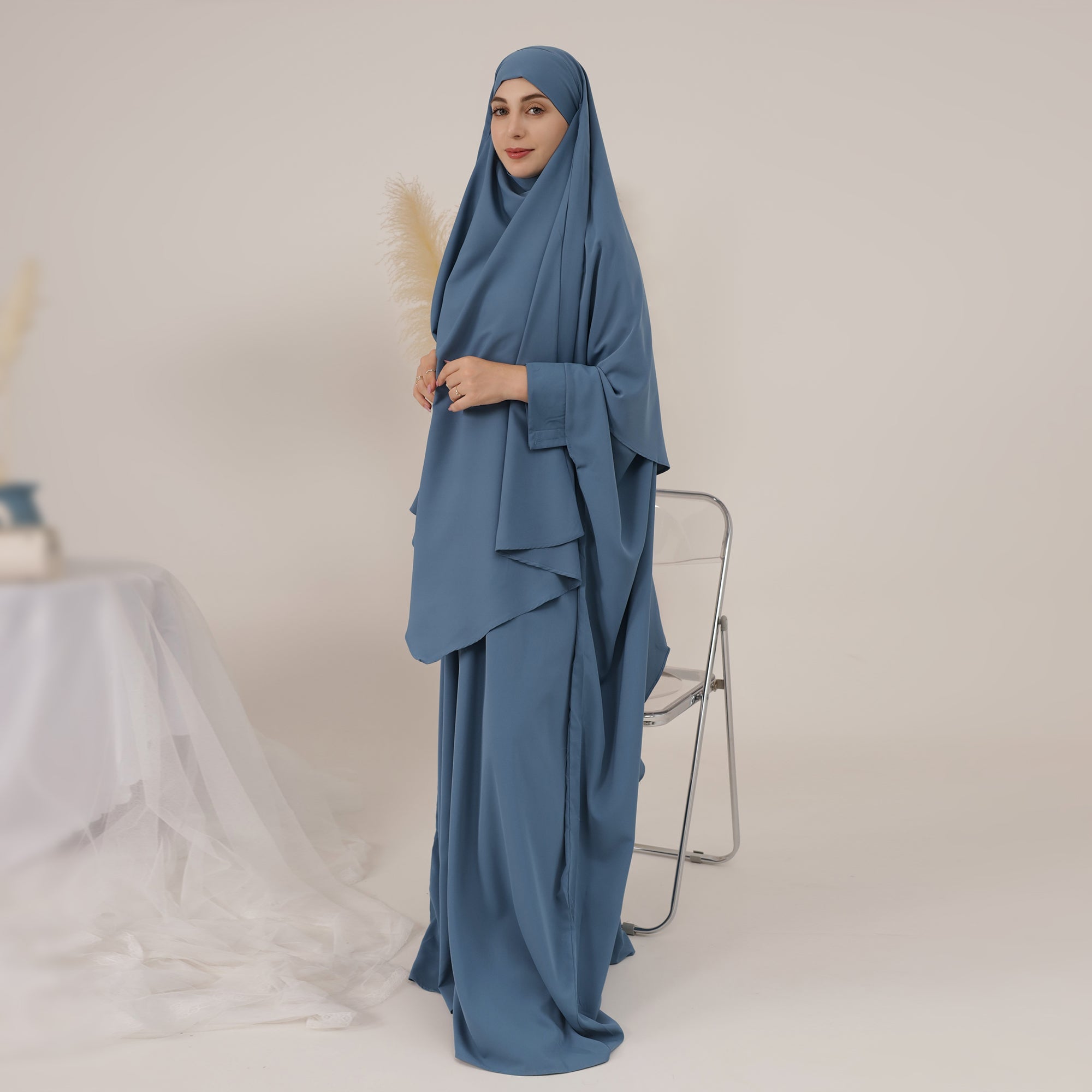 Amira Abaya Set for Women - Elegant Teal Islamic Prayer Dress with Scarf - Perfect for Eid, Ramadan, and Mosque Wear