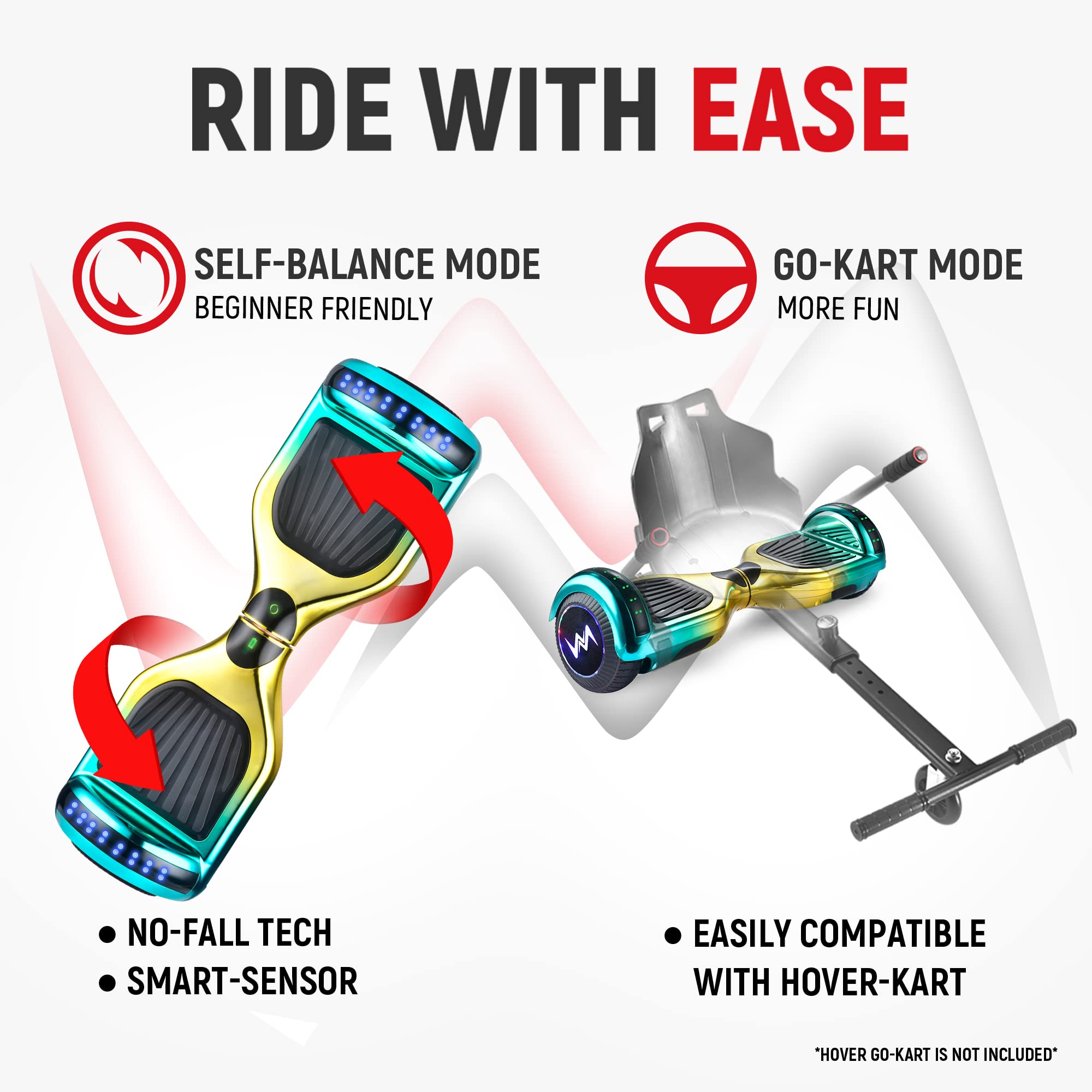 WEELMOTION Chrome Lemon Hoverboard - 6.5 Inch LED Light Up Wheels with Bluetooth Speaker & Vibration Effects, UL2272 Certified (Includes Free Carry Bag) - Perfect for Kids & Teens Outdoor Fun, Commuting, and Birthday Gifts