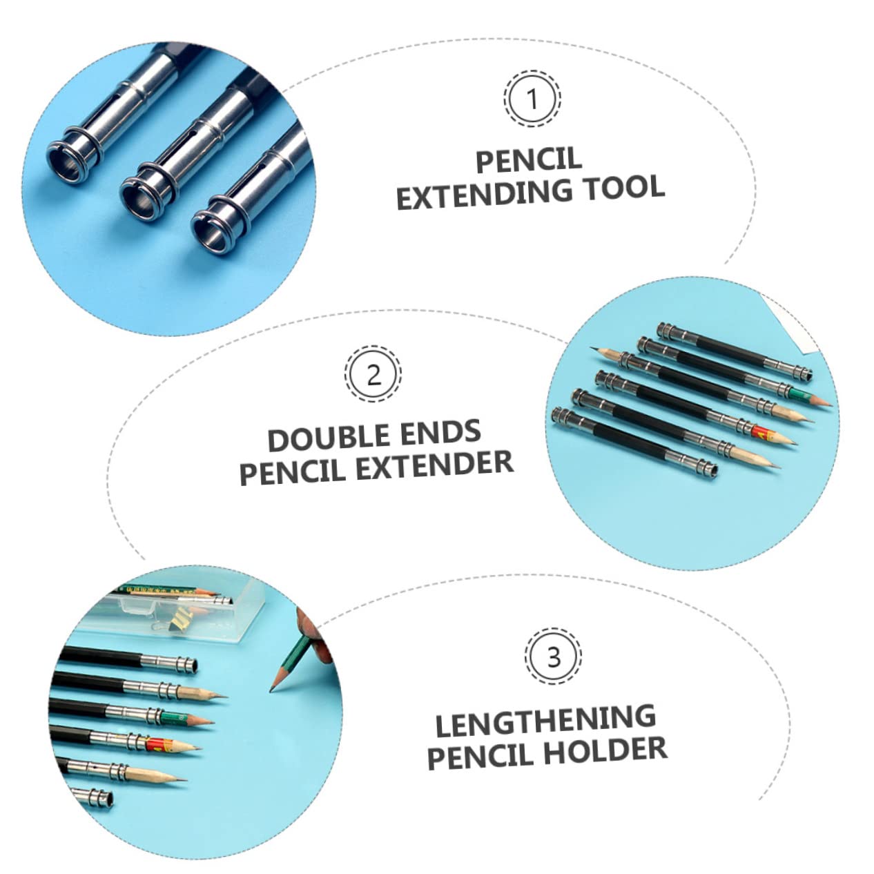 LALAFINA 1 Pencil Extender - Dual Head Stainless Steel Pencil Holder for Artists & Drafting - Extend Short Pencils for Drawing, Sketching & Office Use