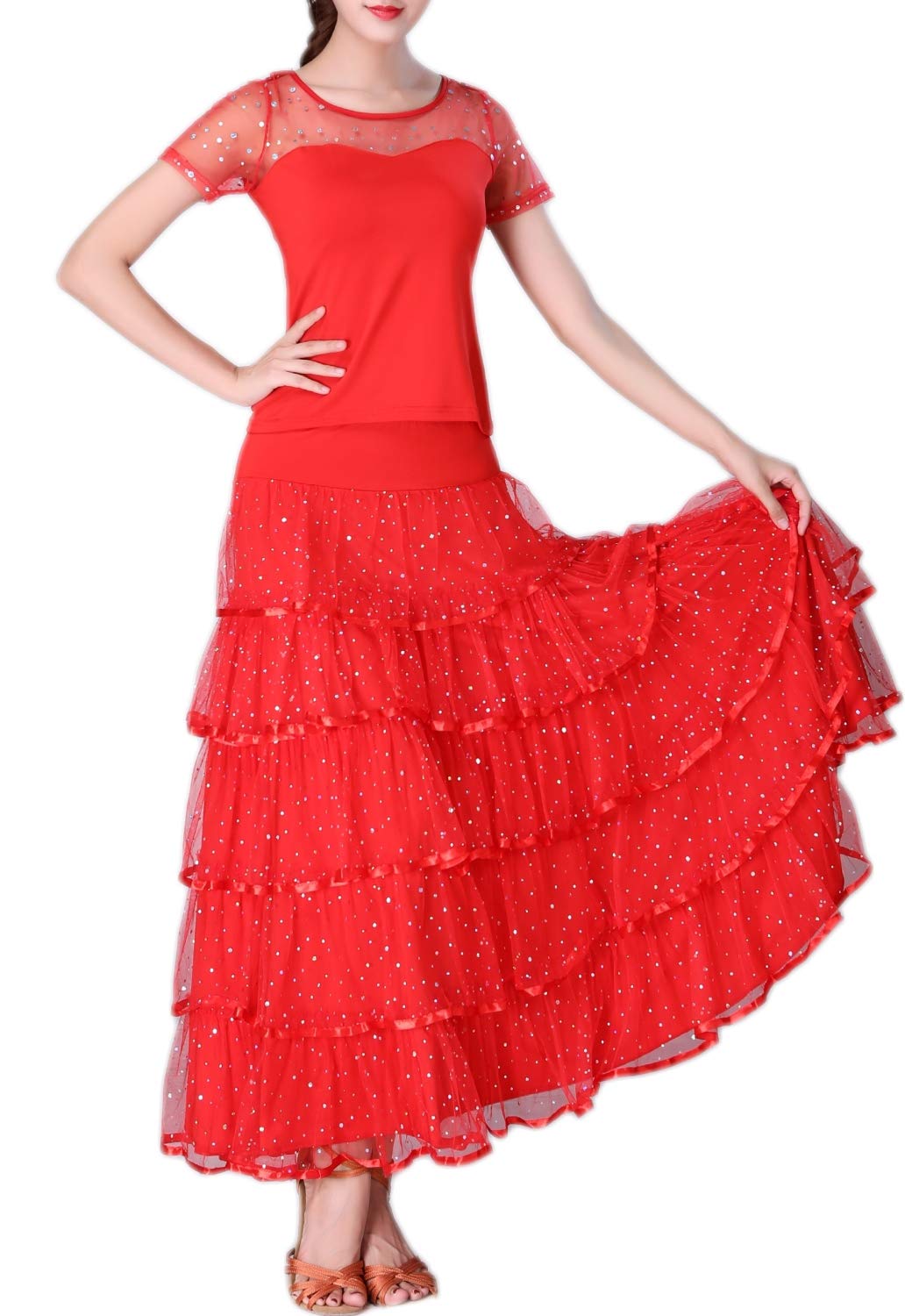 Elegant Ballroom Latin Dance Skirt for Women - Long Swing Tiered Party Skirt for Salsa, Tango, and Social Dancing | Perfect for Performances, Competitions, and Dance Classes