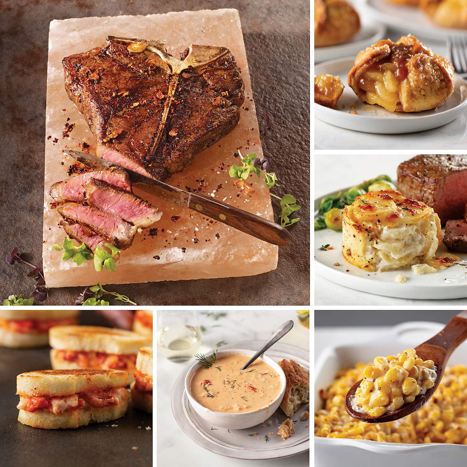 Omaha Steaks Deluxe T-Bone Dinner - Premium T-Bone Steaks, Lobster Bisque, Mini Lobster Grilled Cheese, Creamed Corn, Scalloped Potatoes & Caramel Apple Tartlets | Gourmet Steakhouse Meal for Special Occasions, Date Nights & Family Dinners