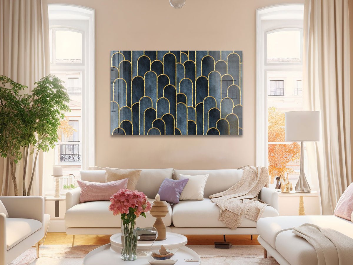 Dark Blue Geometric Abstract Wall Art Canvas Print - Modern Home Decor for Living Room, Bedroom & Office