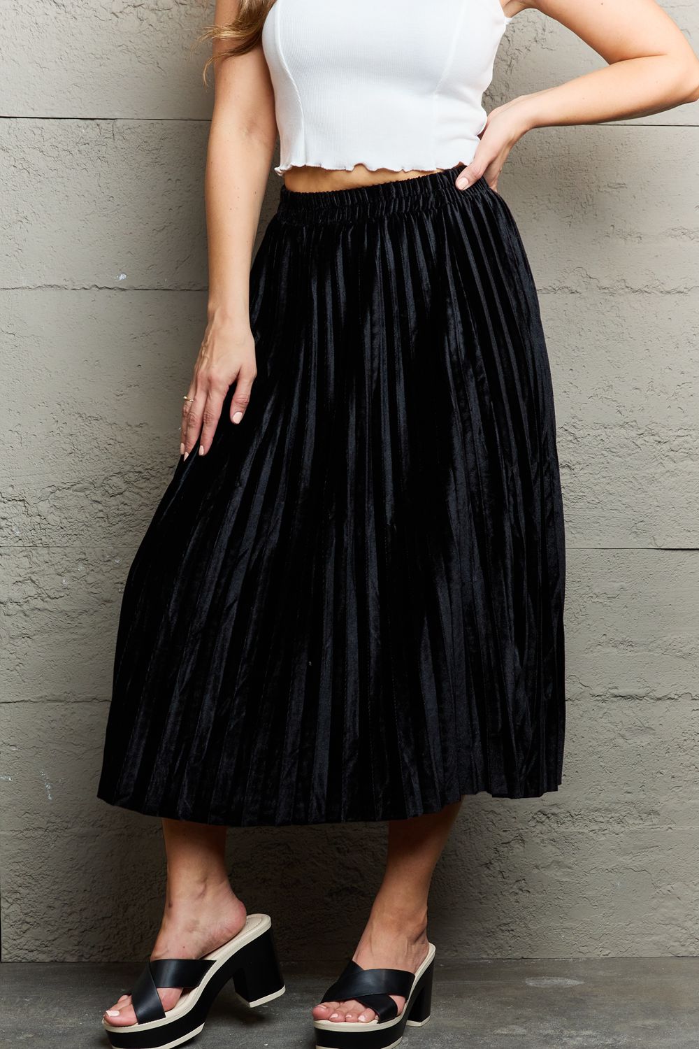 Ninexis Accordion Pleated Flowy Midi Skirt for Women - Elegant A-Line Summer Skirt with Pockets | Perfect for Office, Date Night & Casual Outings