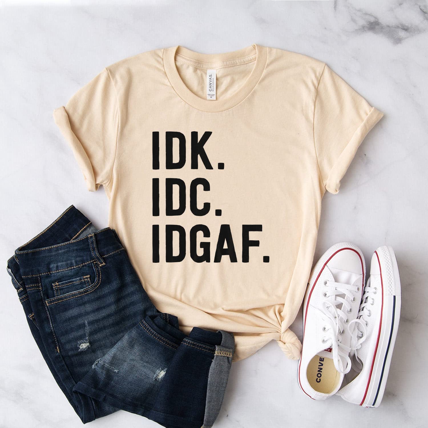 IDK IDC IDGAF Funny Sarcastic T-Shirt - Internet Meme & Nerd Tee - Softstyle Unisex Shirt for Coworkers & Friends - Perfect for Casual Wear, Gifts, and Office Humor