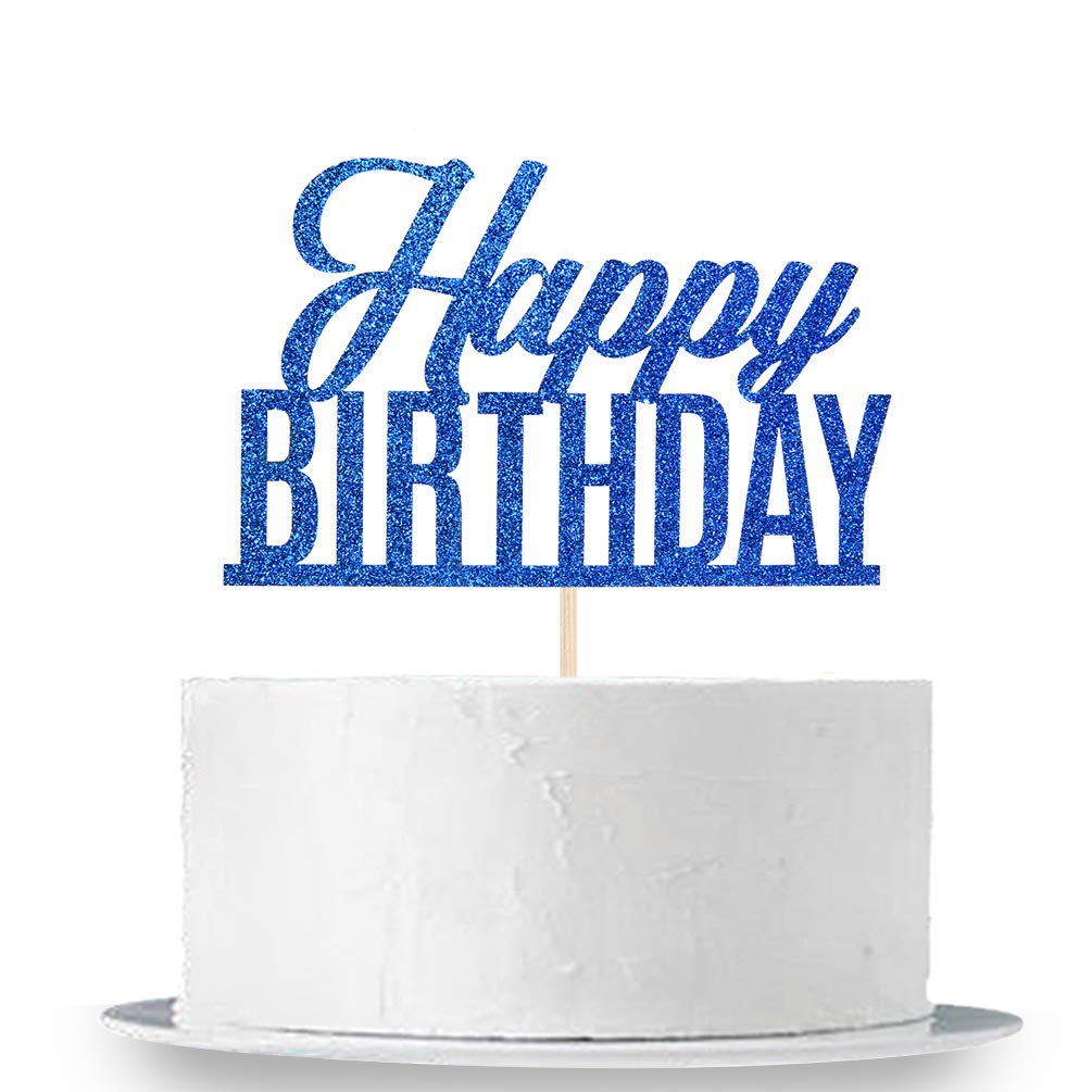 Blue Glitter Happy Birthday Cake Topper - Anniversary Party Decorations for Adults & Kids - Cake Decorating Supplies for Birthday Celebrations | Perfect for Wedding, Baby Shower & Graduation Parties