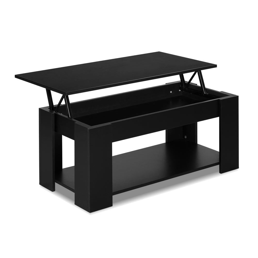 Lift-Up Top Coffee Table with Storage Shelf - Black | Modern Living Room Furniture for Small Spaces | Perfect for Storing Magazines, Remote Controls, and Home Decor
