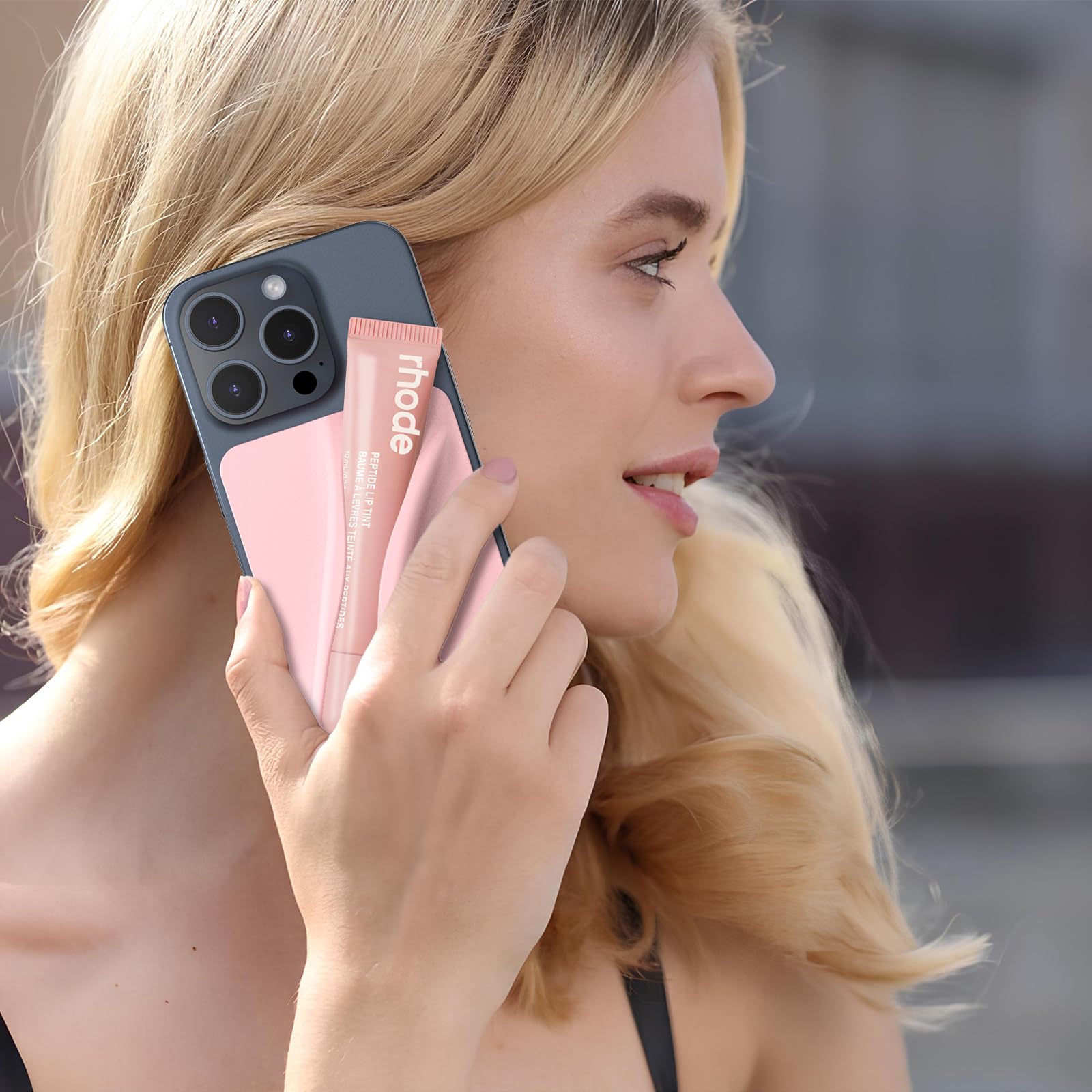 DOB SECHS Silicone Lipstick Holder for iPhone & Android - Stick On Phone Case Accessory, Pink - Perfect for Makeup Touch Ups & Hands-Free Phone Use While Driving or Working