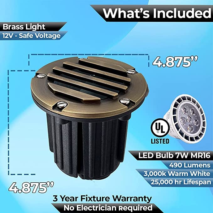 7W LED Spot Lights Outdoor Landscape Lighting - Solid Brass In-Ground Well Lights for Home, Garden, Patio & Deck (4 Pack) | Durable Security Lighting for Bright, Long-Lasting Illumination | Perfect for Pathway, Driveway & Yard Accent Lighting