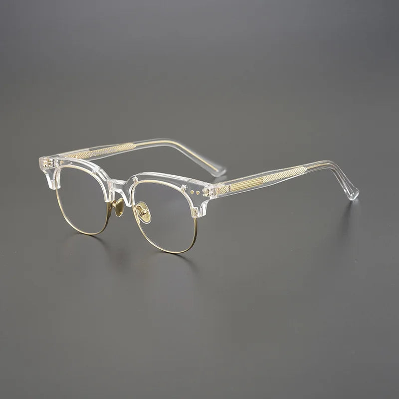 Stylish Black Unisex Semi-Rim Square Acetate Eyeglasses Frame 15022 - Perfect for Work, Reading & Fashion Accessories