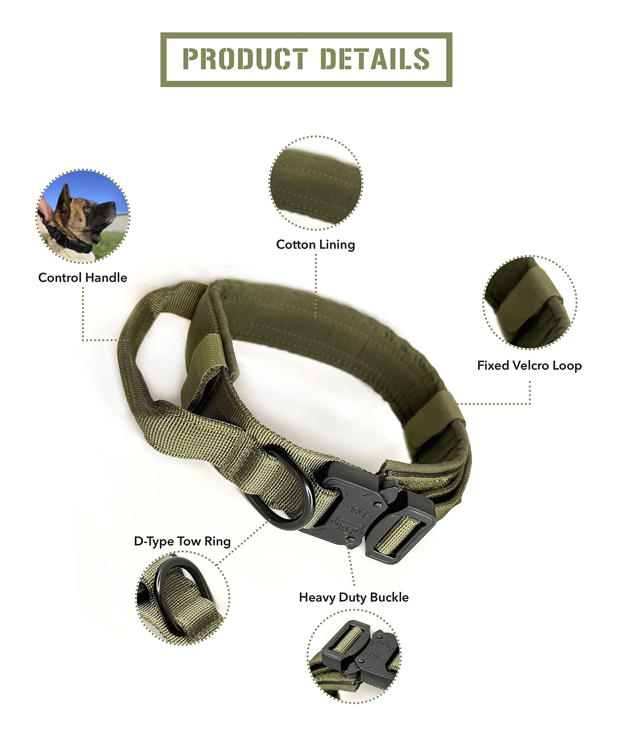 Tactical Dog Collar Heavy Duty - Adjustable Nylon Military Training Collar for Large Dogs - Medium Black - Perfect for Outdoor Hiking, Hunting & Security Training