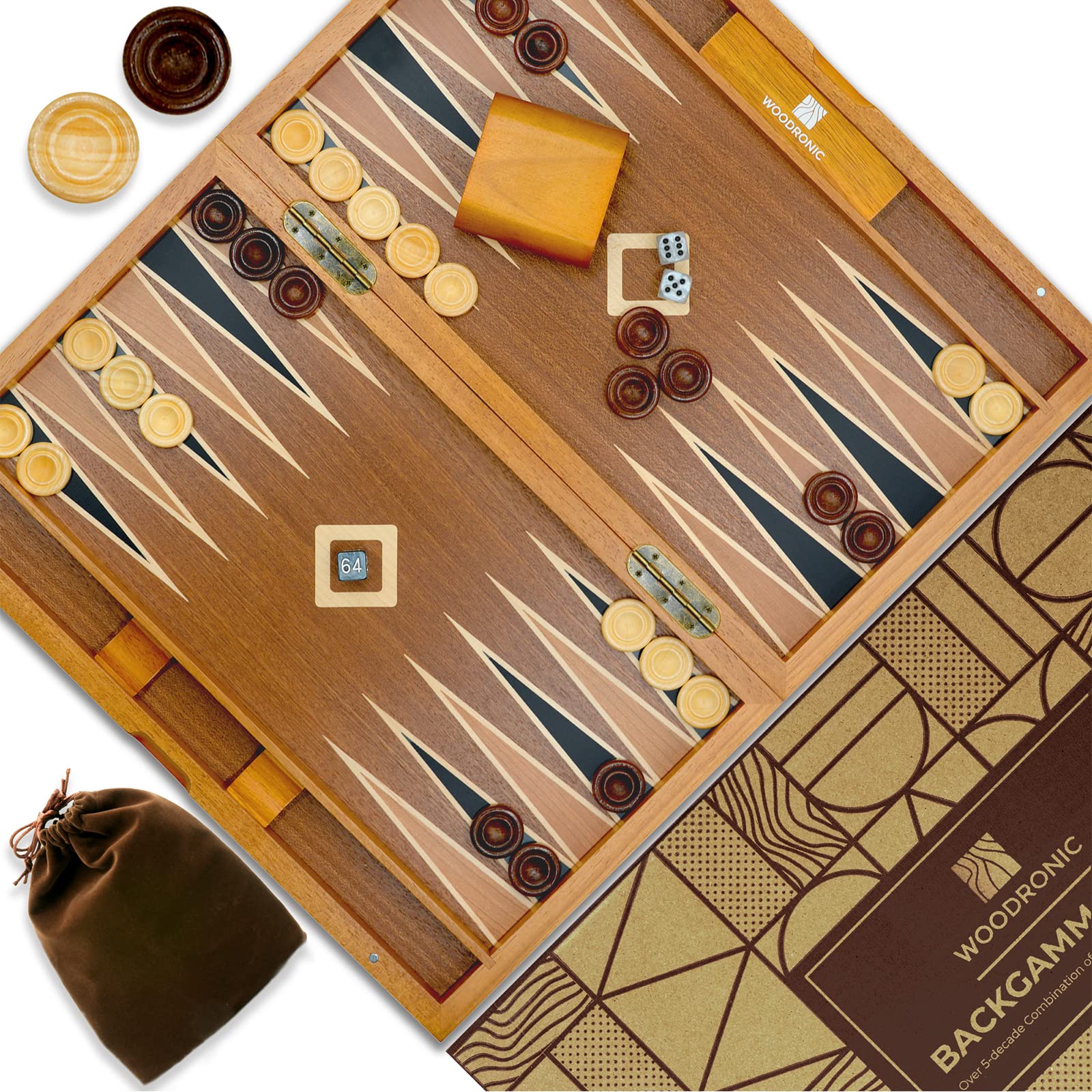 Woodronic 17 Inch Premium Wooden Backgammon Set - Foldable Classic Board Game for Adults & Kids | Strategic Family Game Night Entertainment | Perfect for Travel, Parties & Home Decor