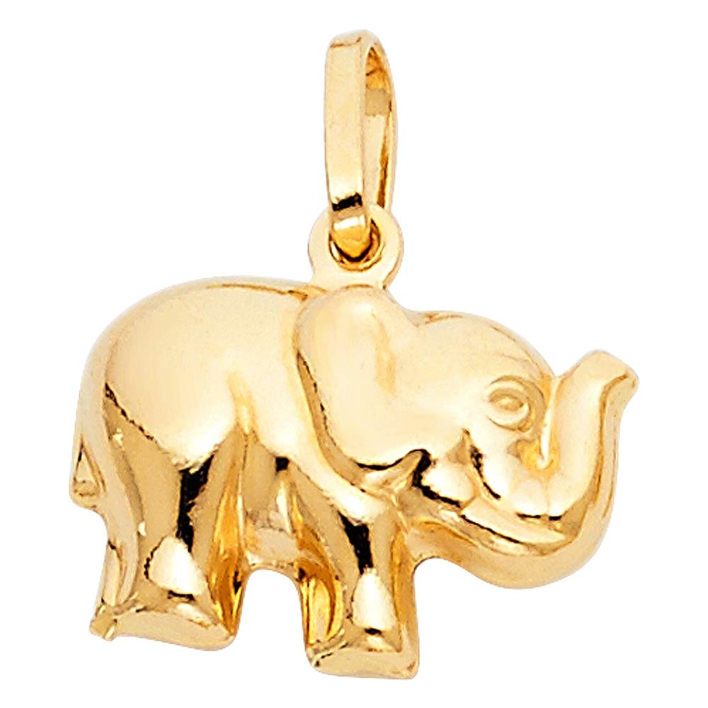 14K Yellow Gold Hollow Elephant Pendant Necklace - 18x13mm Elegant Jewelry Gift for Women, Perfect for Birthday, Anniversary & Special Occasions