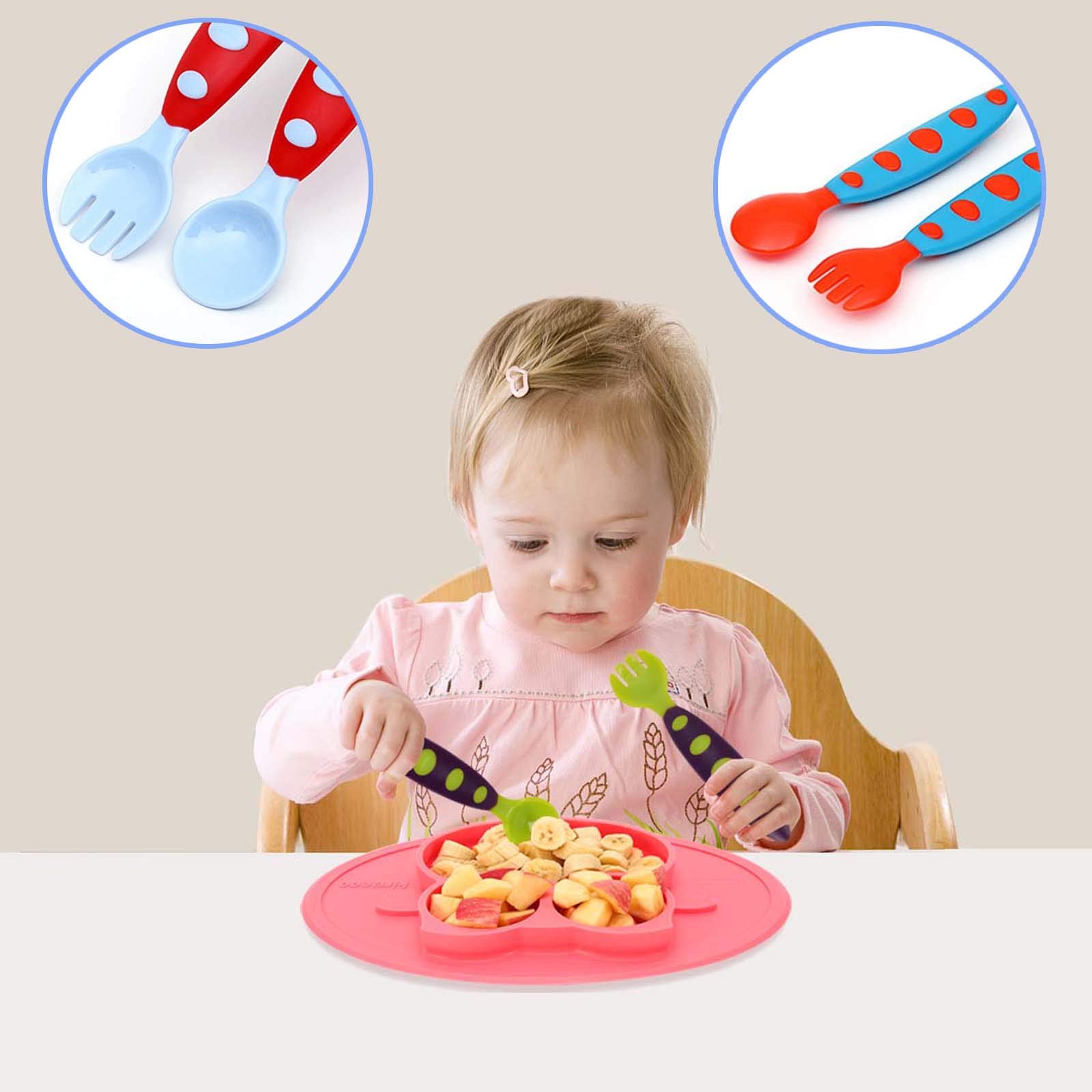BPA-Free Baby Food Feeder with Spoon - Safe Silicone Fruit & Vegetable Feeder for Infants & Toddlers - Teething Pacifier & Training Spoon Set - Perfect for Fresh Fruits, Veggies & Snacks - Ideal for On-the-Go Feeding & Baby-Led Weaning