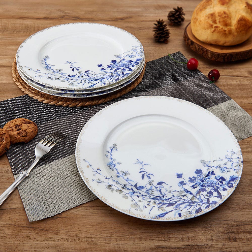Kaia Platinum 4-Piece Dinner Plate Set - Elegant & Durable Porcelain Plates for Fine Dining, Everyday Meals & Entertaining