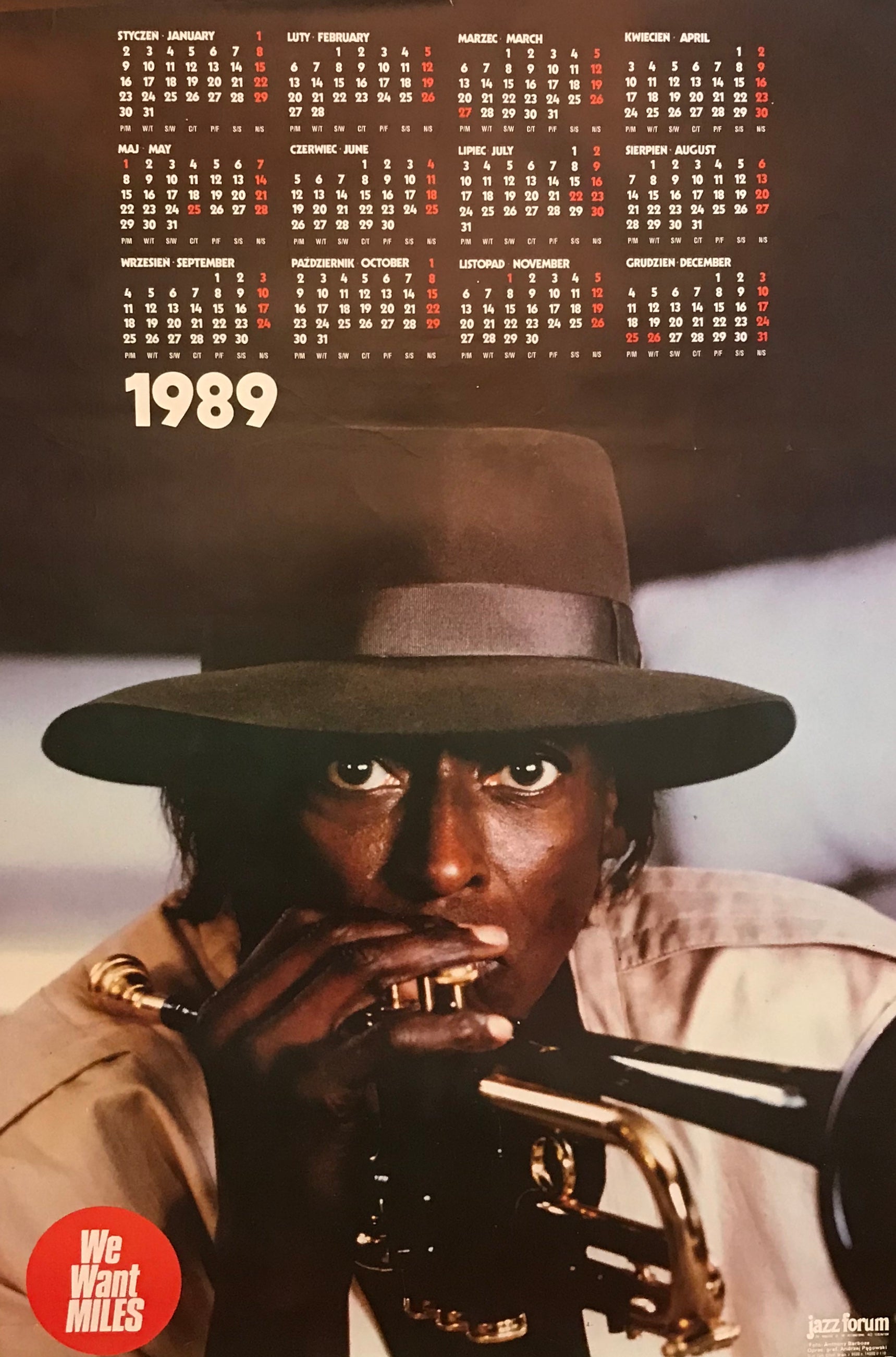 1989 Original Polish Jazz Forum Poster Calendar - We Want Miles - Vintage Wall Art for Music Lovers & Jazz Enthusiasts
