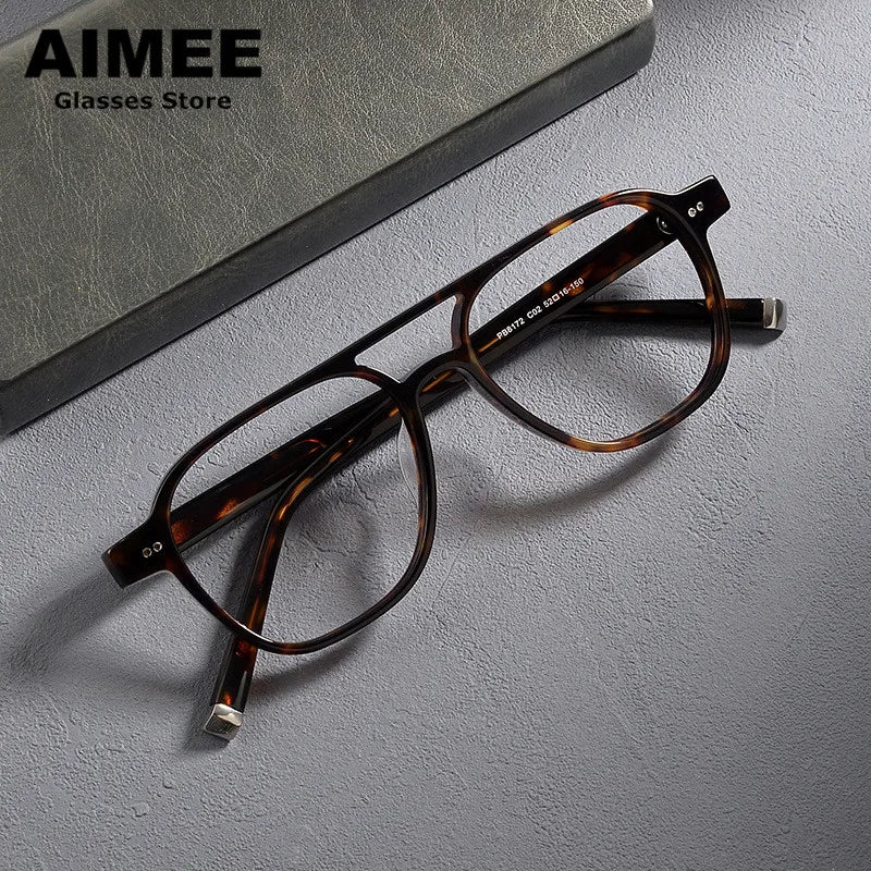 Aimee Unisex Full Rim Square Double Bridge Acetate Eyeglasses 8172 - Stylish & Durable Reading Glasses for Men & Women - Perfect for Office, Reading & Everyday Use