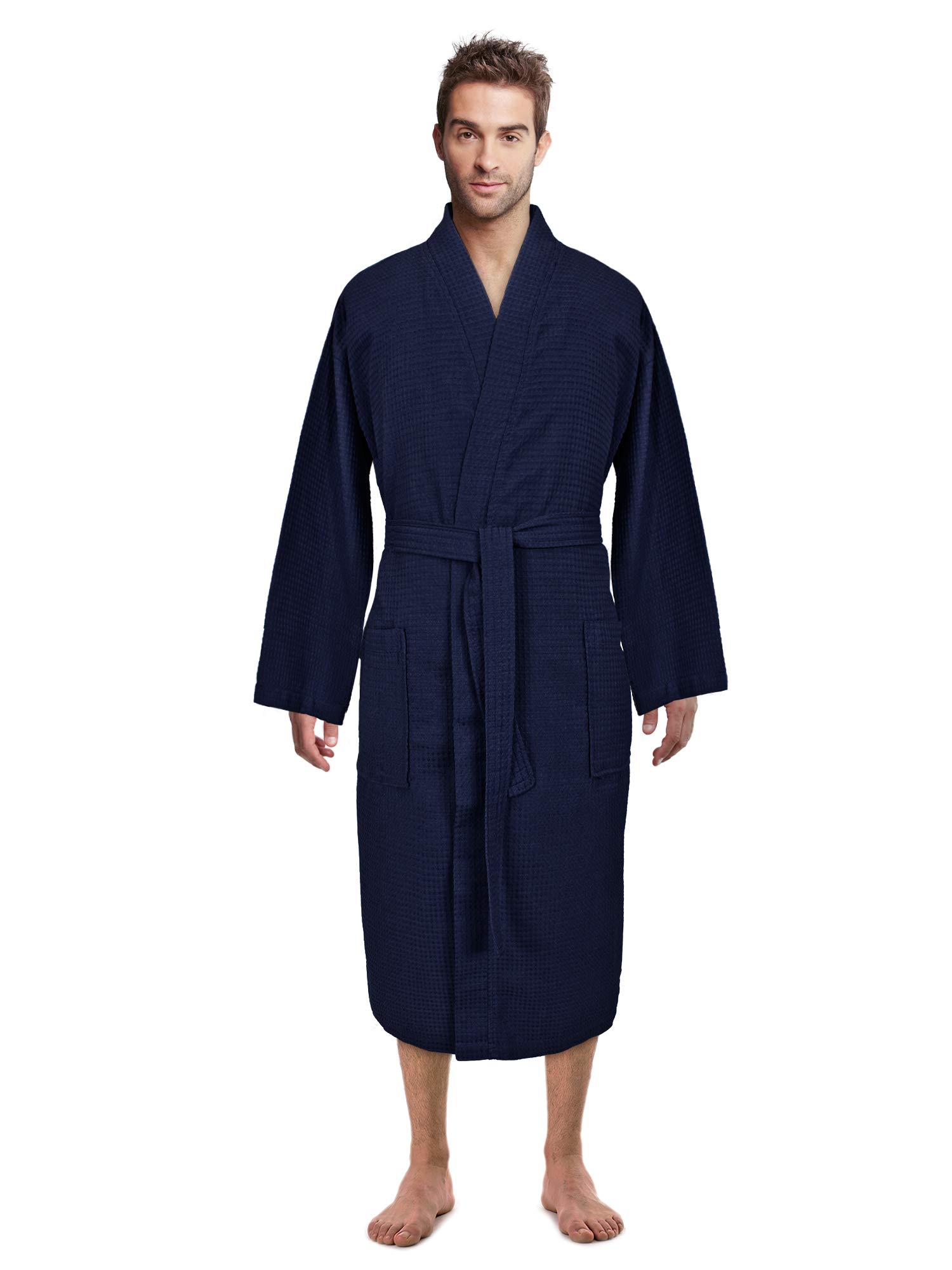 Premium Turkish Linen Waffle Knit Kimono Robe for Men - Lightweight & Quick Dry - Ultra Soft Spa Bathrobe - Perfect for Home Relaxation, Beach Cover-Up & Hotel Lounging