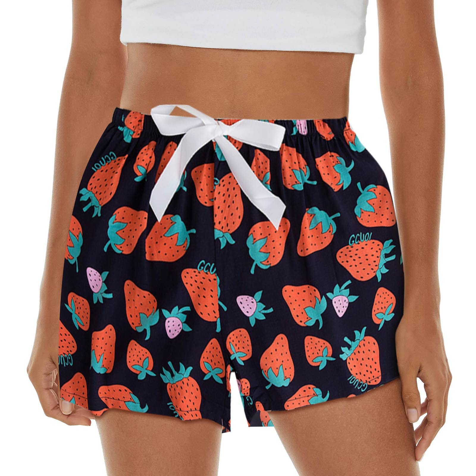 Women's Soft Lightweight Pajama Shorts with Bow Elastic Waist - Printed Sleepwear for Beach Vacation & Summer Nights