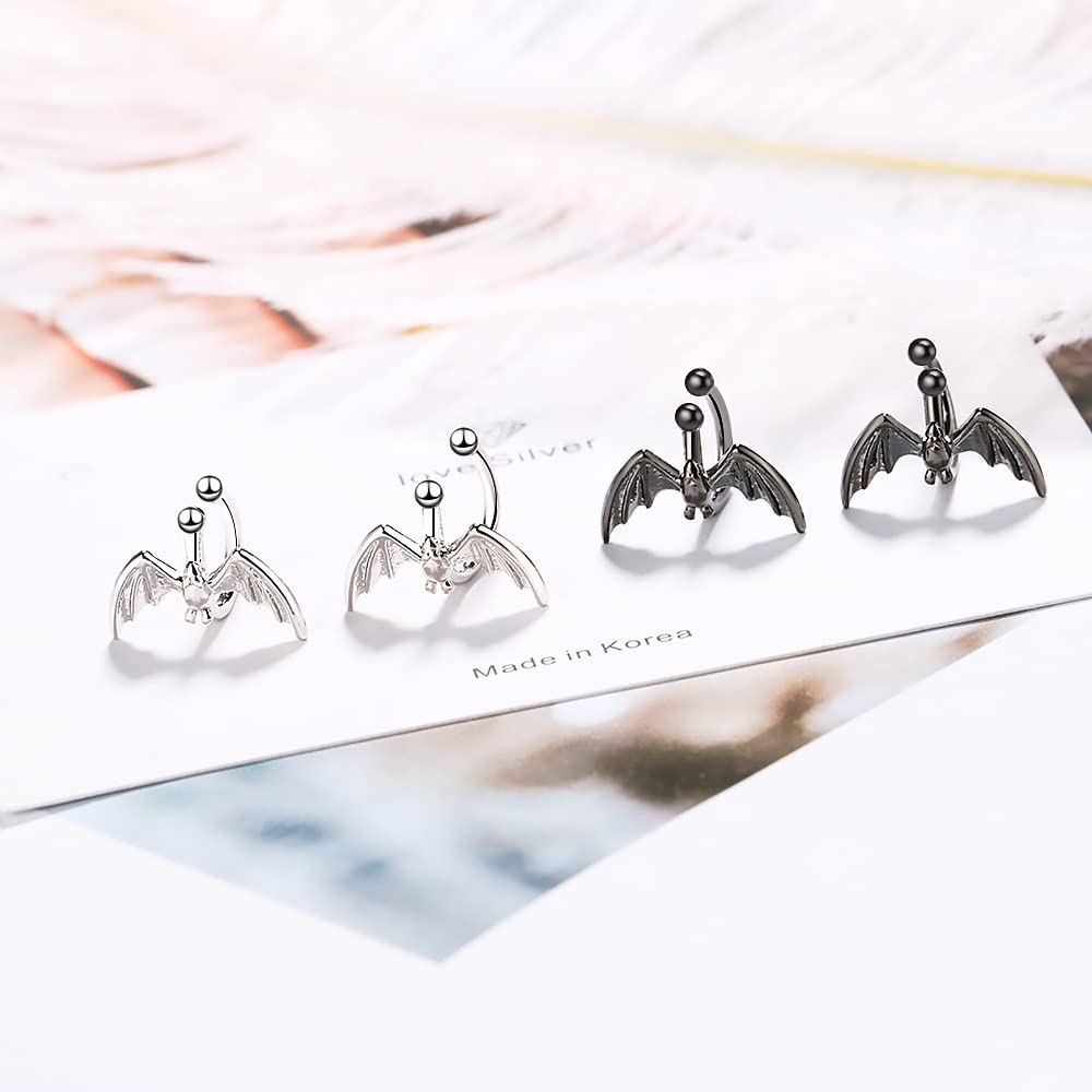 Gothic Hand Skull Bat Ear Cuff Clip On Non-Piercing Cartilage Earrings with Chain Wrap for Women - Perfect for Halloween, Goth Fashion & Punk Style Accessories