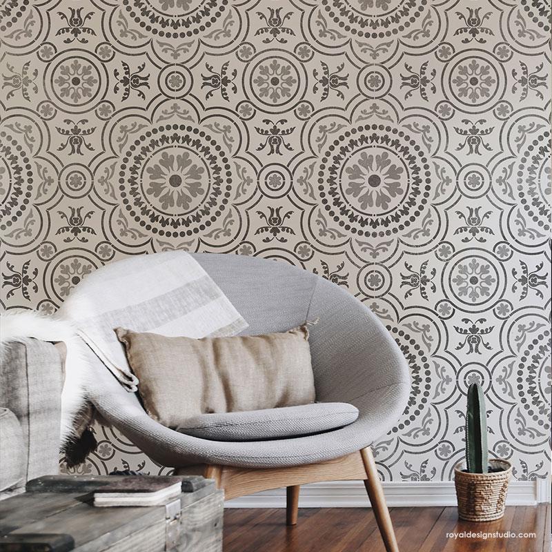 Chatsworth Tile Stencil Kit - Reusable DIY Tile Painting Template for Home Decor & Bathroom Renovation - Perfect for Kitchen Backsplash, Floor Patterns & Wall Designs