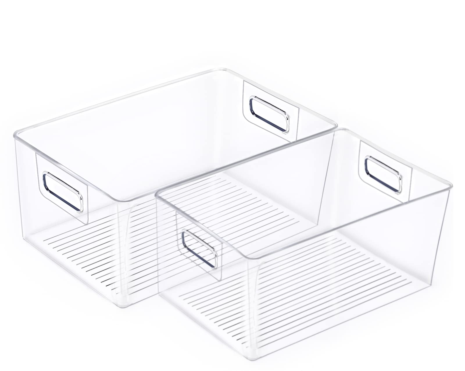 Halyuhn Clear Plastic Storage Bins with Handles - 2 Pack Pantry Organizer Containers for Shelves, Kitchen, Bathroom & Closet Organization | Durable Stackable Baskets for Food, Toys & Home Storage