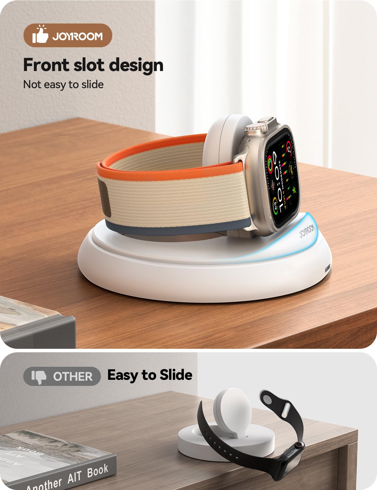 JOYROOM Magnetic Apple Watch Charger Stand - Portable & Foldable Fast Charging Dock for Apple Watch Series 10/9/8/7/6/5/SE/Ultra 2 with Nightstand Mode (White) | Perfect for Travel, Office & Bedside Charging
