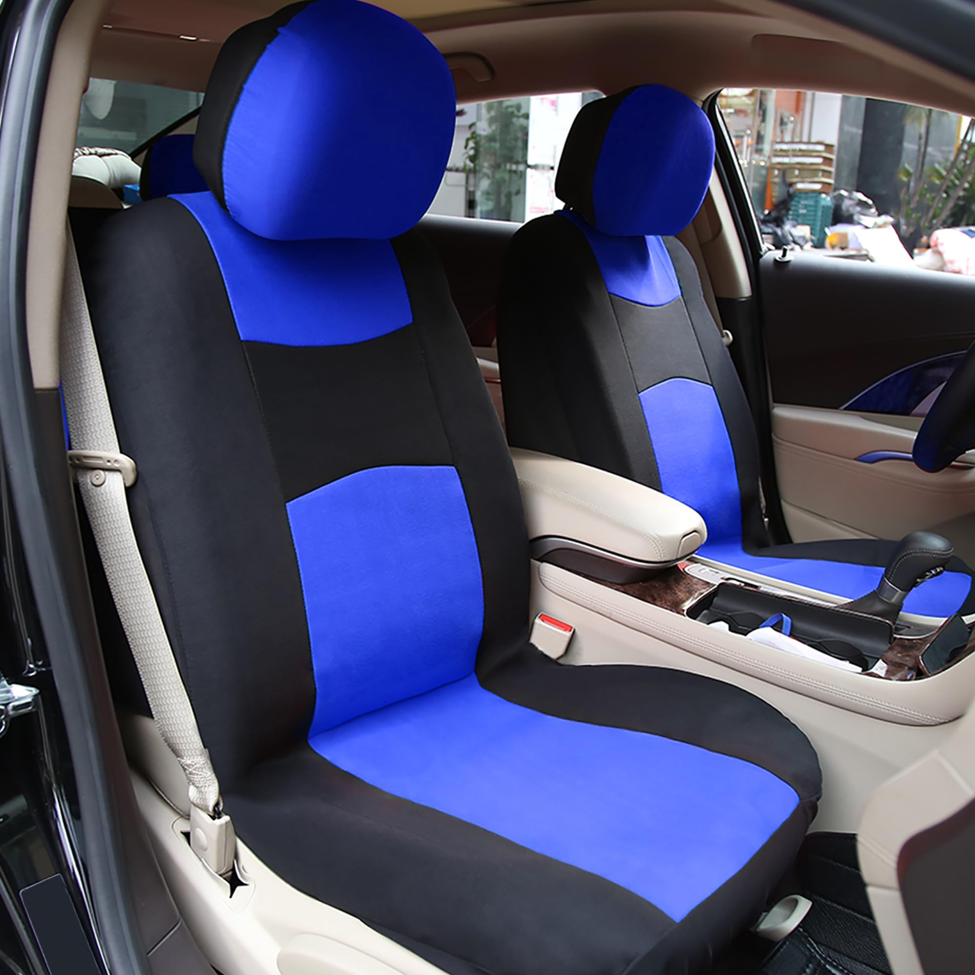 Universal Car Seat Covers for Front Seats - Durable Cloth Fabric Protector Pad Fits Most Cars, Trucks & SUVs (Black & Blue) - Perfect for Daily Commute, Road Trips & Protecting Seats from Wear & Tear