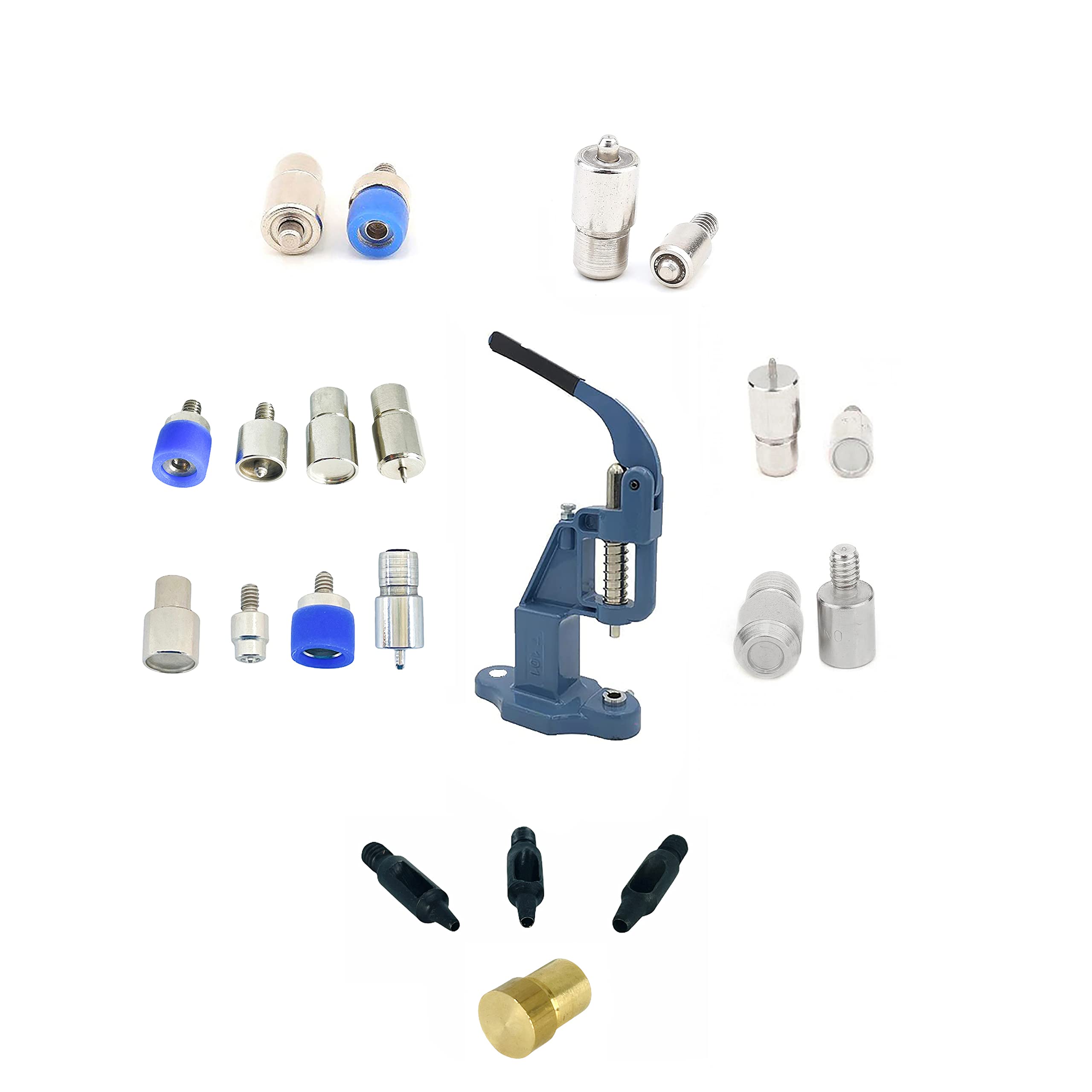 Professional Hand Press Set with Hole Punches - Essential Dies for Snap Buttons, Eyelets, Grommets & Rivets Setting (Blue) - Perfect for Leather Craft, DIY Projects & Garment Making