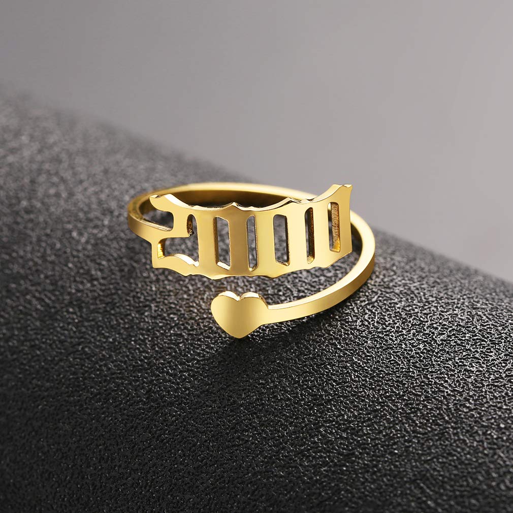 SKQIR Adjustable Initial Number Birth Year Ring for Women - Gold/Silver Stainless Steel Open Promise Ring, Engagement Wedding Band - Perfect Jewelry Gift for Girlfriend, Anniversary & Special Occasions