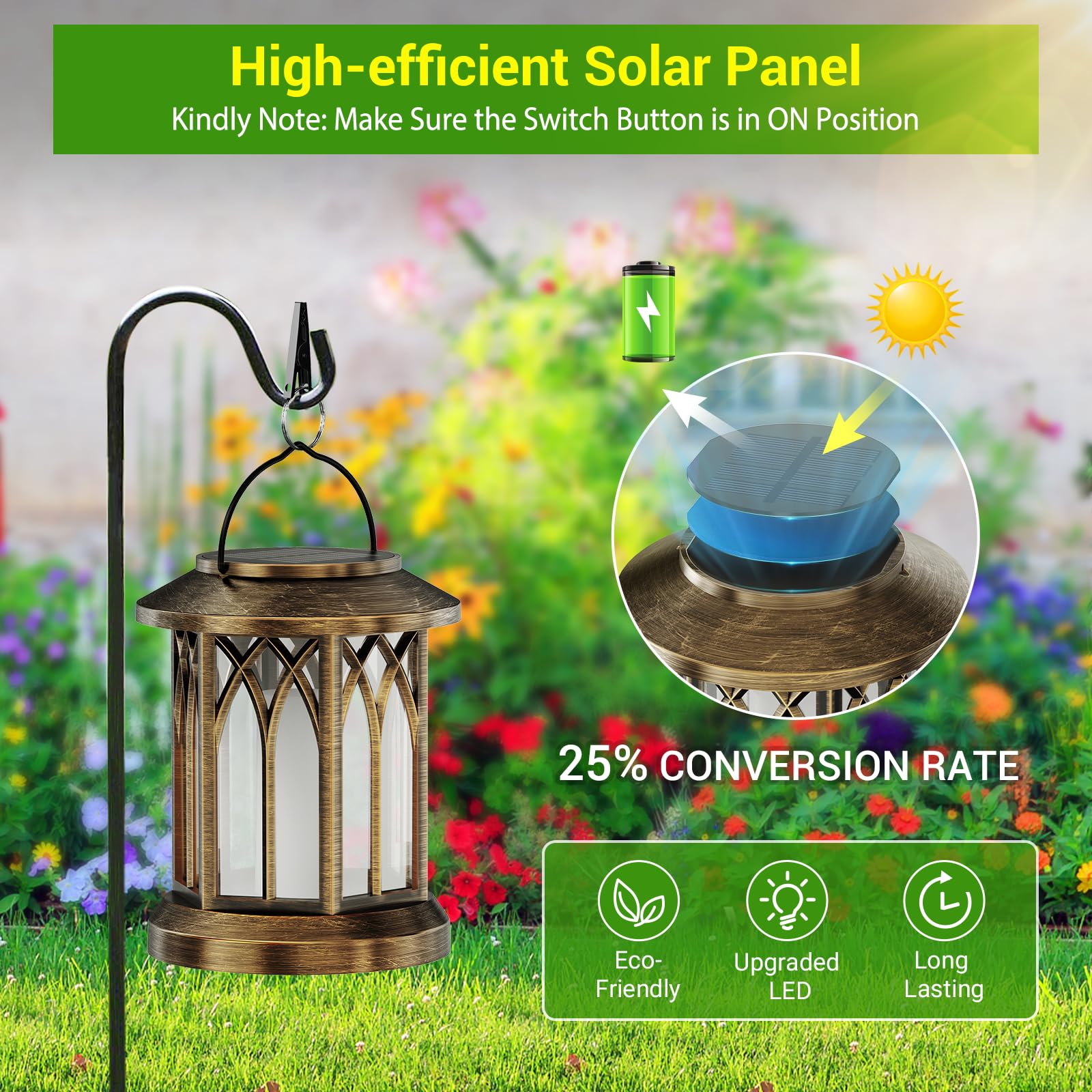 KOOPER 2 Pack Solar Hanging Lanterns with Flickering Flame Effect - Waterproof Outdoor Solar Lights for Yard, Garden, Patio Decor - Auto On/Off Bronze Solar Lanterns - Perfect for Backyard, Pathway, and Porch Lighting
